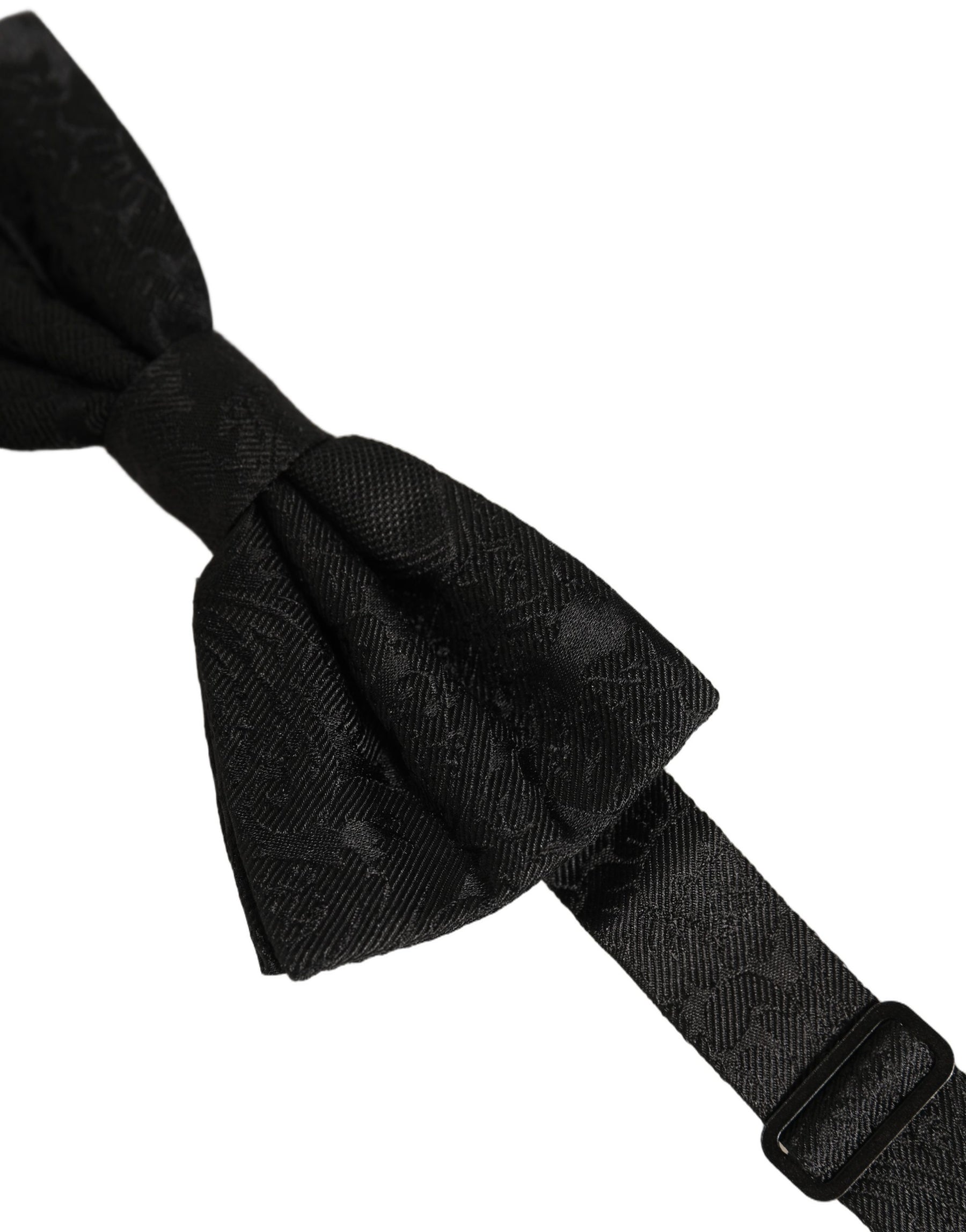 Dolce & Gabbana Men Black Paisley Silk Adjustable Neck Papillon Bow Tie | Regal Royce