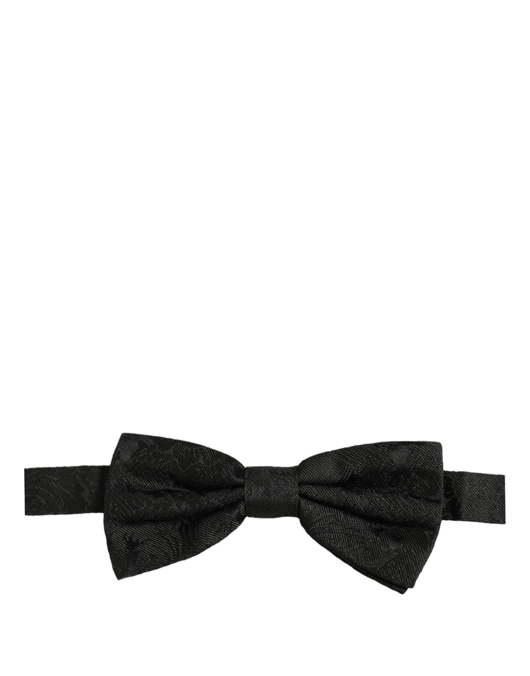 Dolce & Gabbana Men Black Paisley Silk Adjustable Neck Papillon Bow Tie | Regal Royce