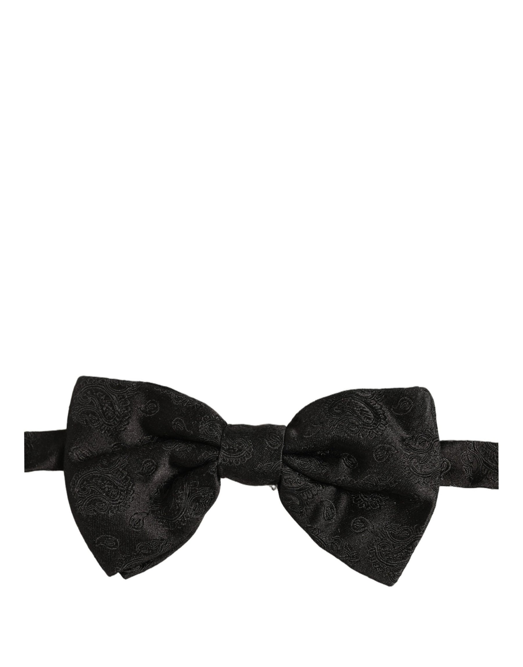 Dolce & Gabbana Men Black Paisley Silk Adjustable Neck Papillon Bow Tie | Regal Royce