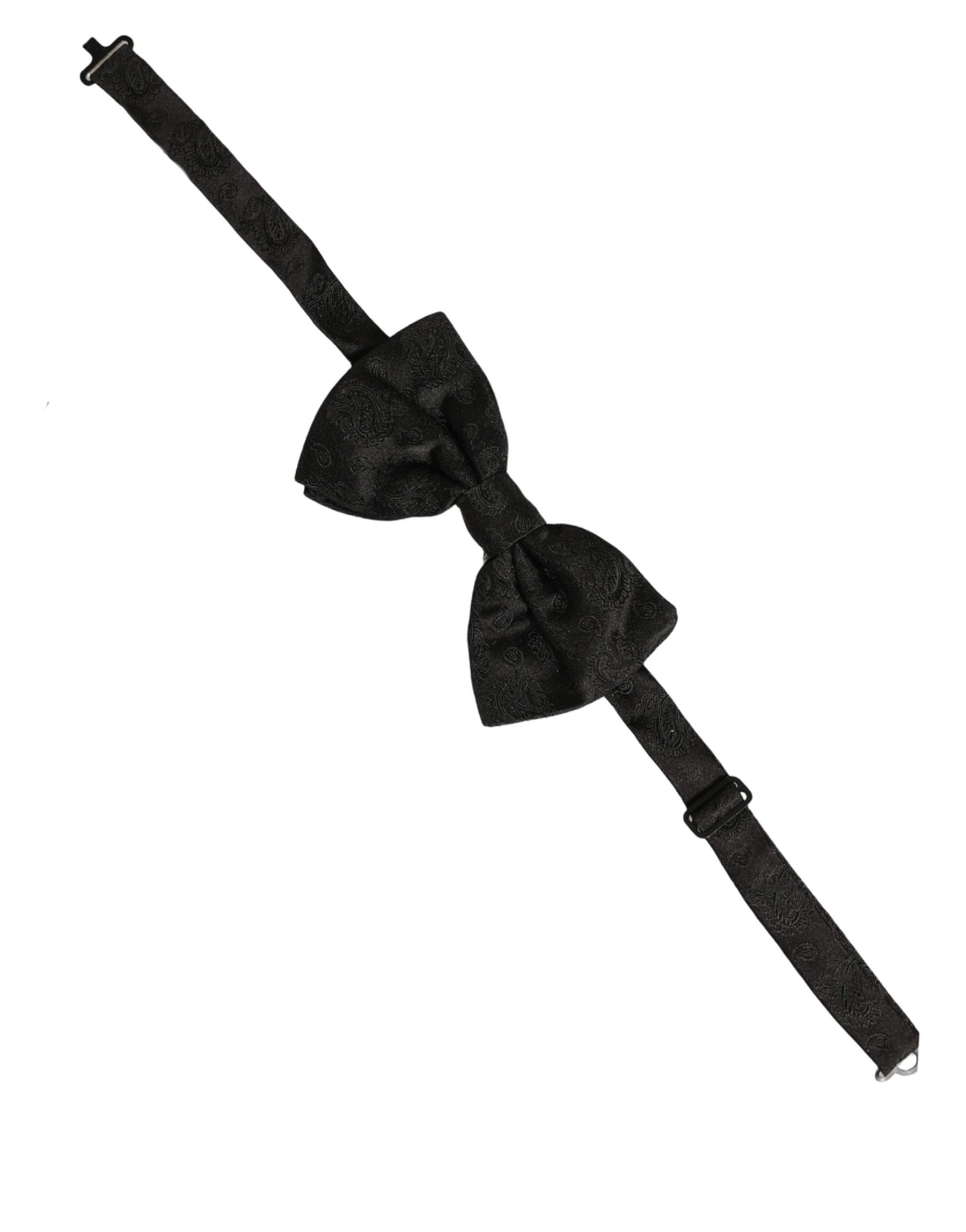 Dolce & Gabbana Men Black Paisley Silk Adjustable Neck Papillon Bow Tie | Regal Royce