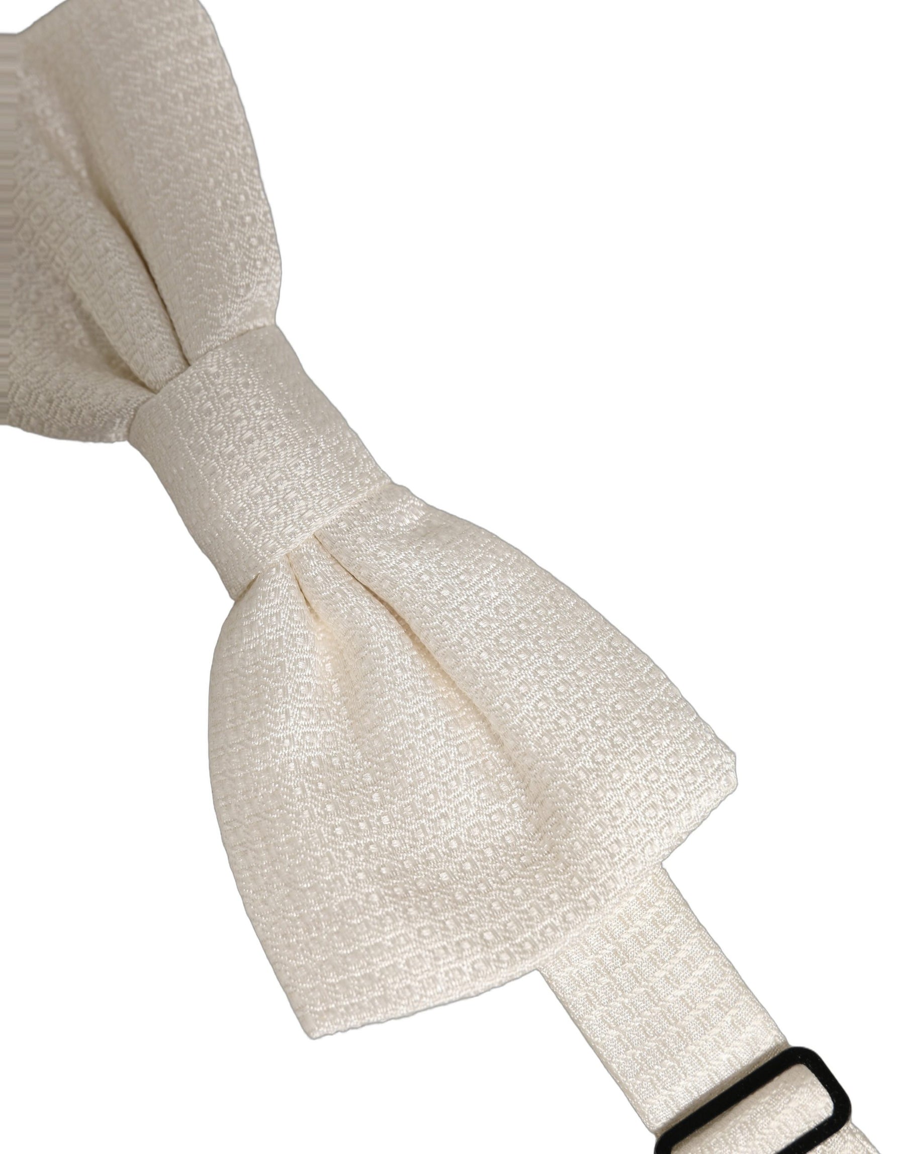 Dolce & Gabbana Men Off White Silk Adjustable Neck Papillon Bow Tie | Regal Royce