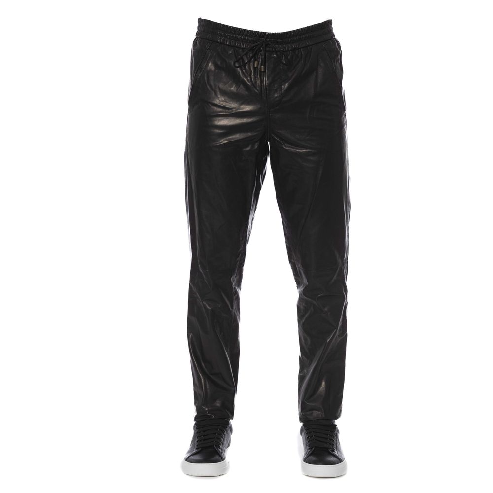 Trussardi Black Lamb Leather Men Pant | Regal Royce