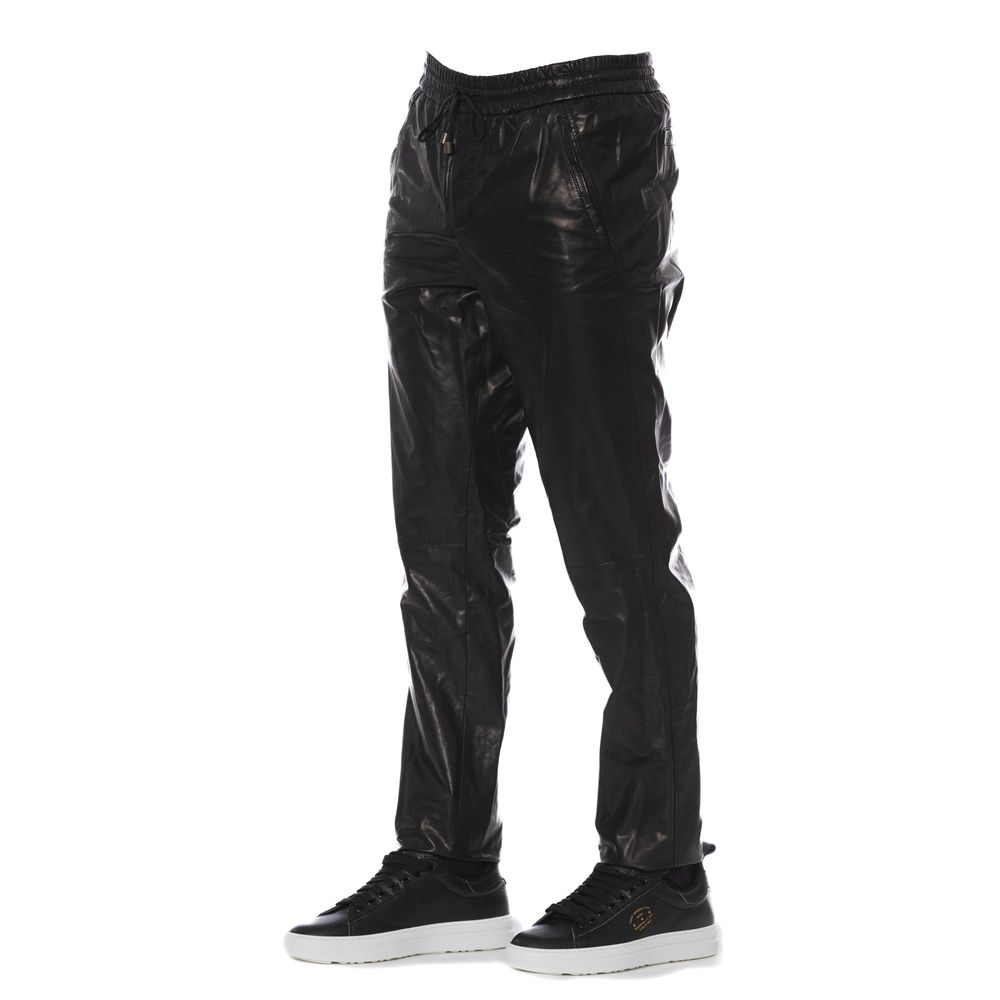 Trussardi Black Lamb Leather Men Pant | Regal Royce