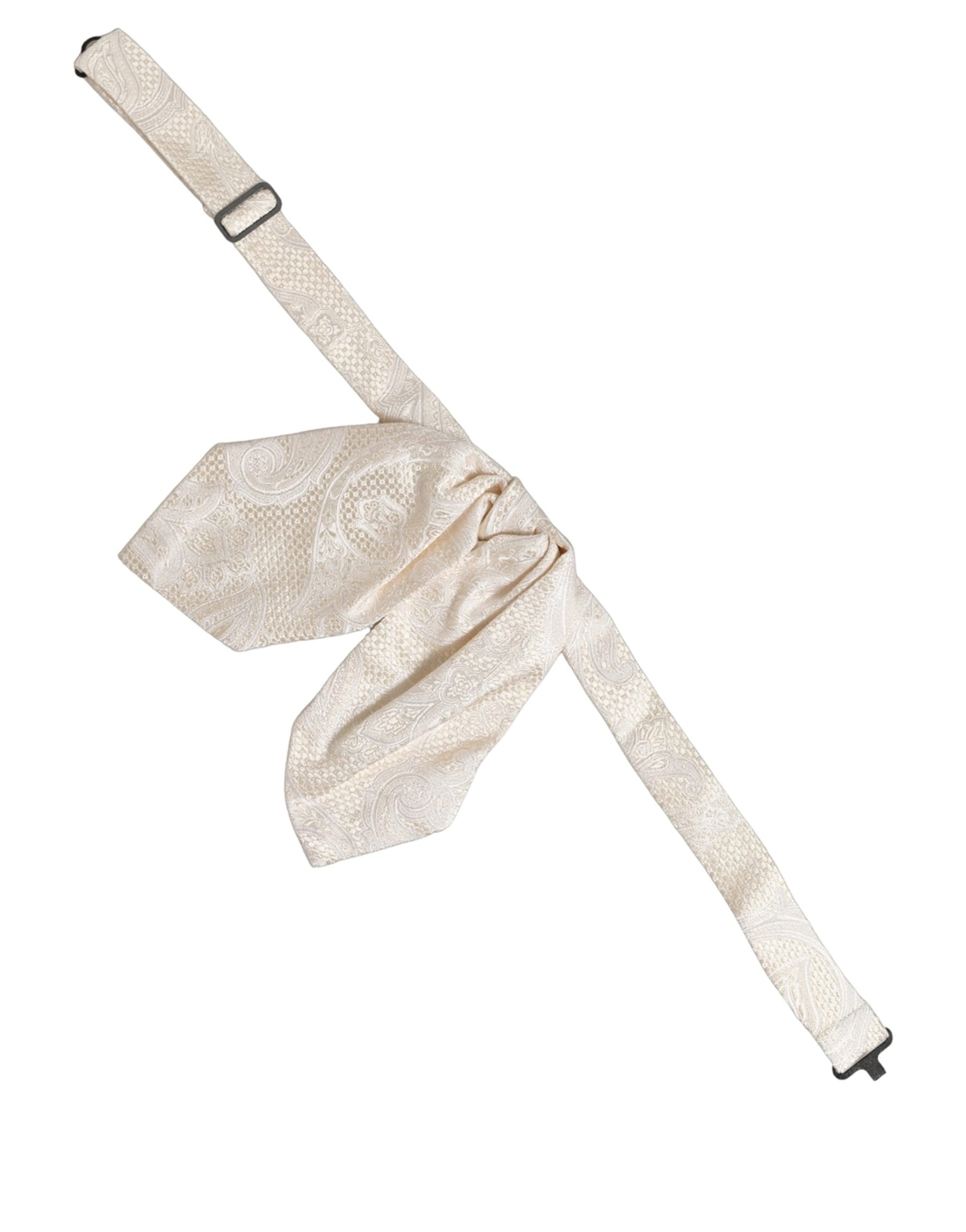 Dolce & Gabbana Men Ivory Paisley SIlk Adjustable Neck Papillon Bow Tie | Regal Royce