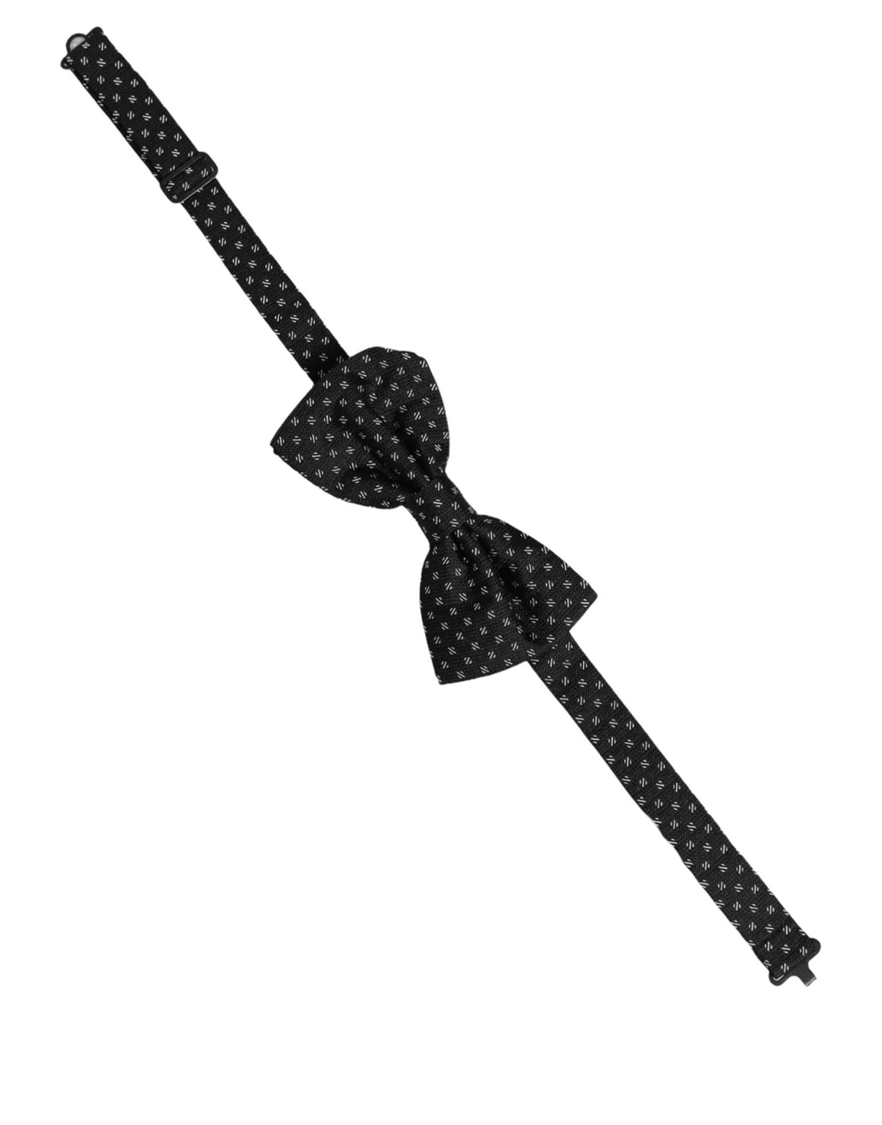 Dolce & Gabbana Men Black Patterned Adjustable Neck Papillon Bow Tie | Regal Royce