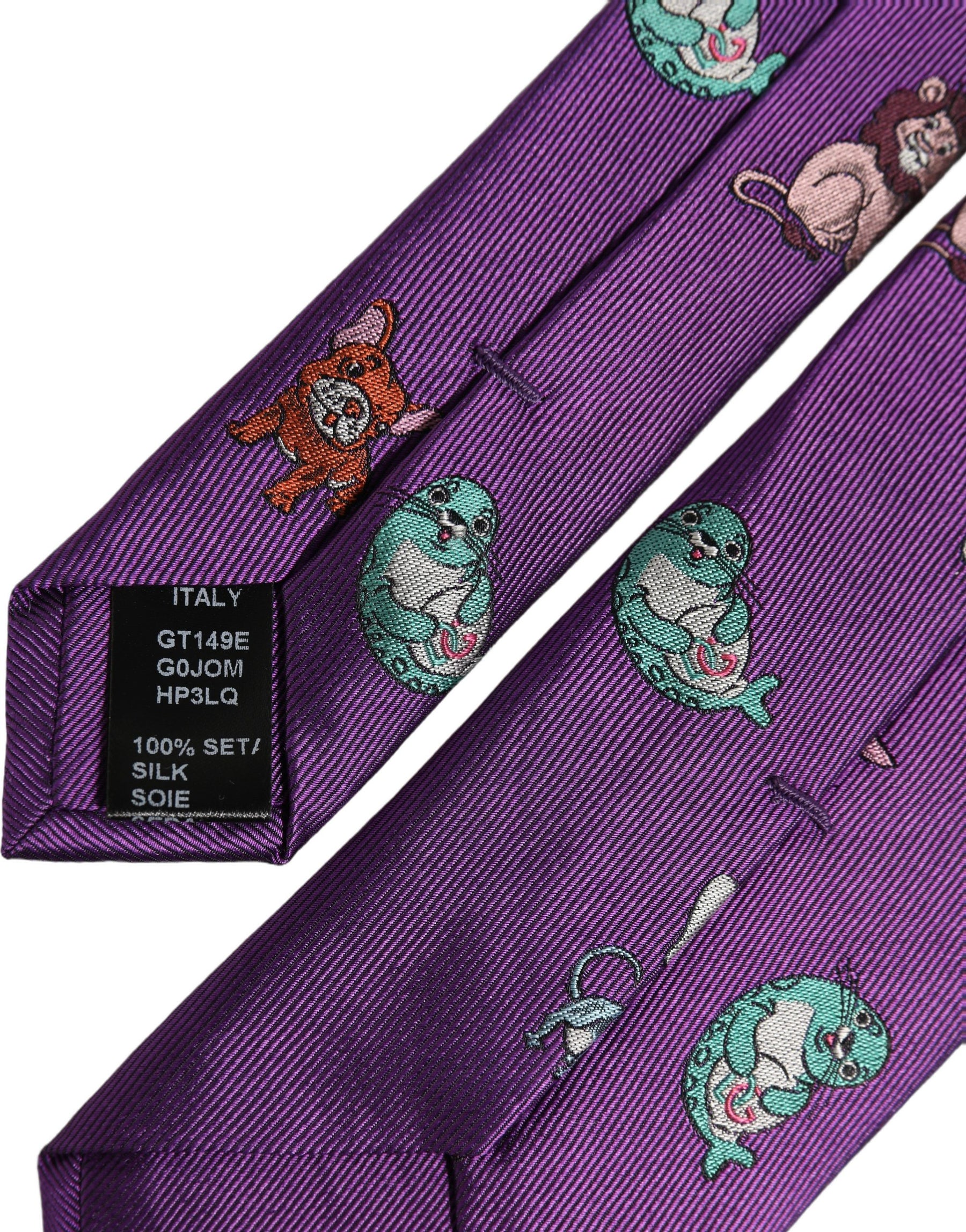 Dolce & Gabbana Men Purple Animal Print Adjustable Tied Necktie Tie | Regal Royce