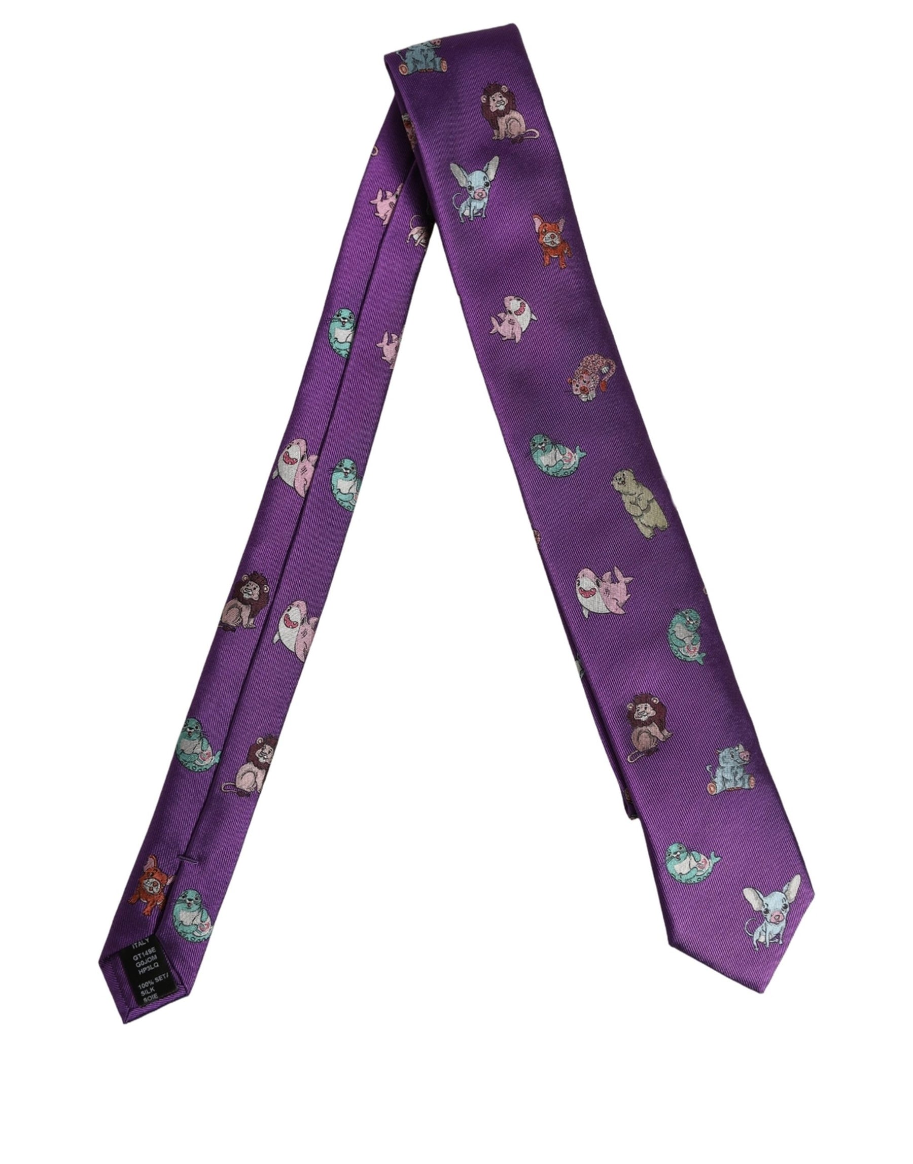 Dolce & Gabbana Men Purple Animal Print Adjustable Tied Necktie Tie | Regal Royce