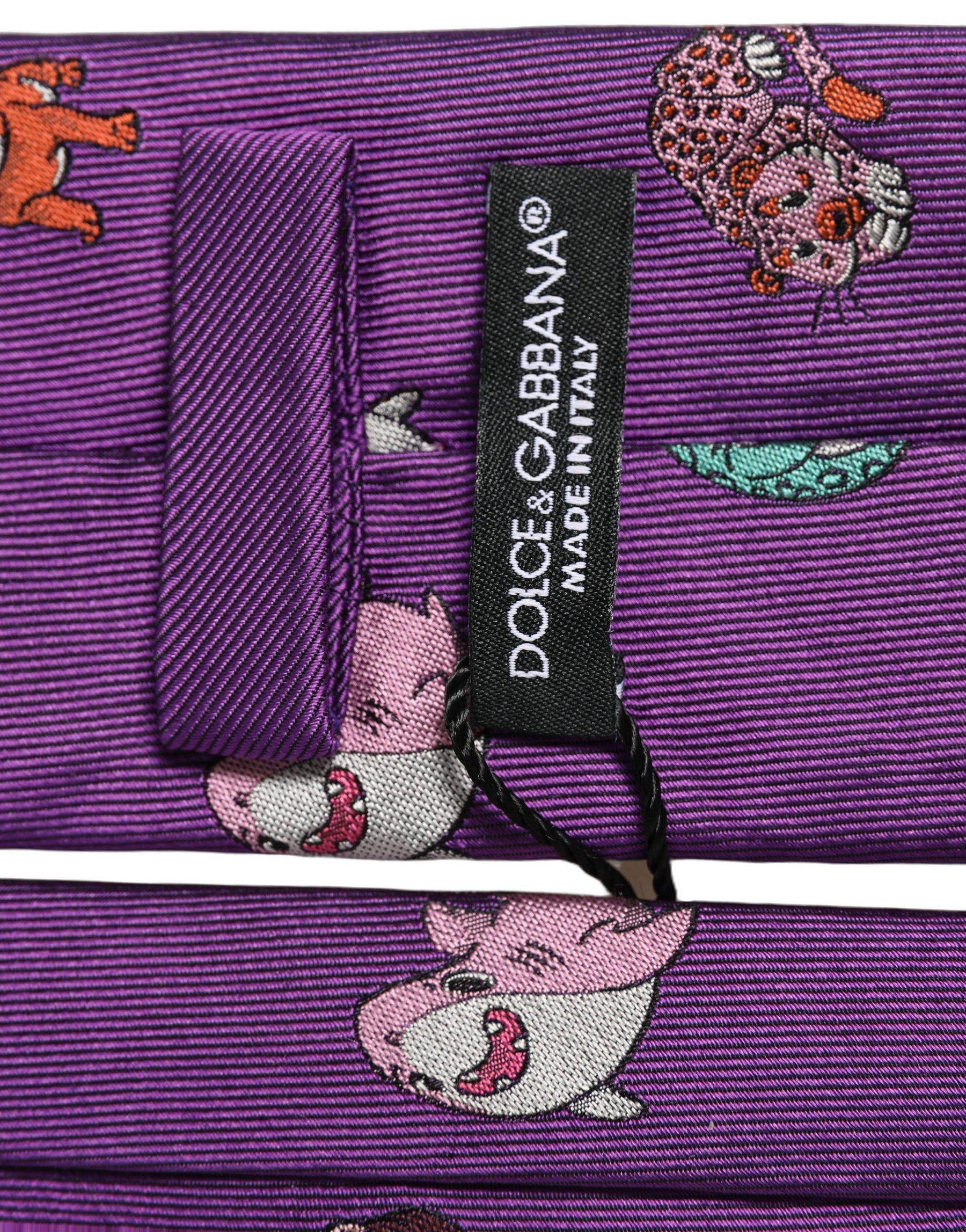 Dolce & Gabbana Men Purple Animal Print Adjustable Tied Necktie Tie | Regal Royce