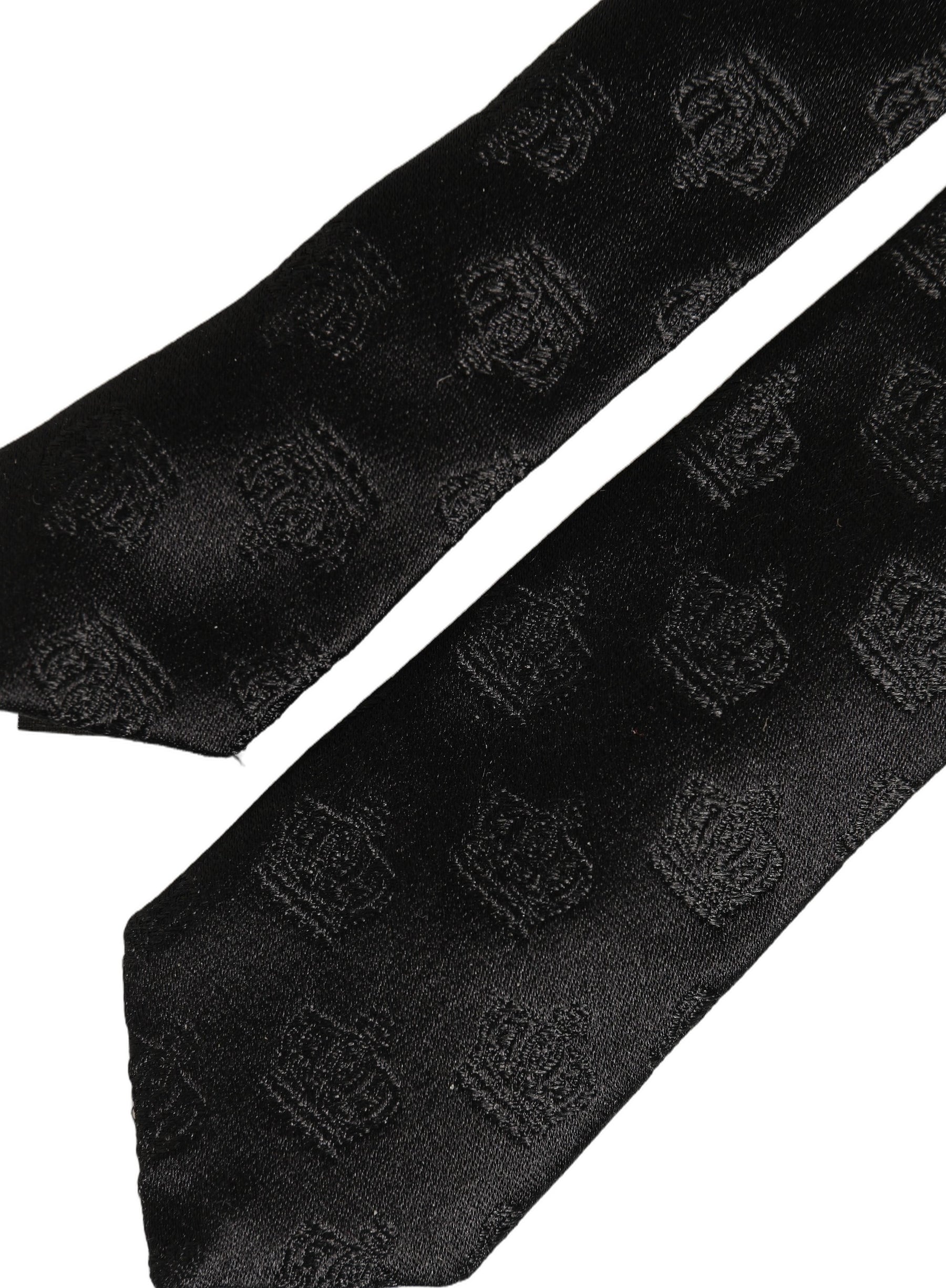 Dolce & Gabbana Men Black Crown Print Silk Adjustable Tied Necktie Tie | Regal Royce