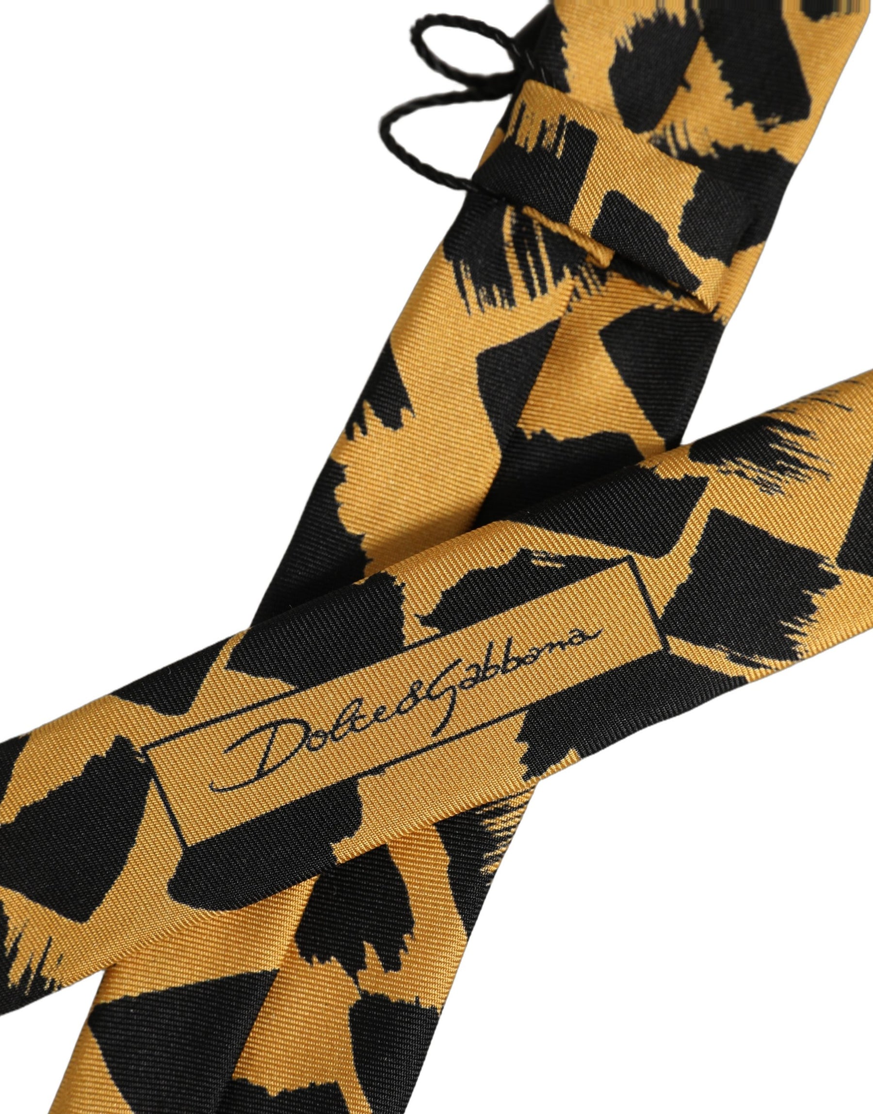 Dolce & Gabbana Men Black Yellow Patterned Adjustable Tied Necktie Tie | Regal Royce