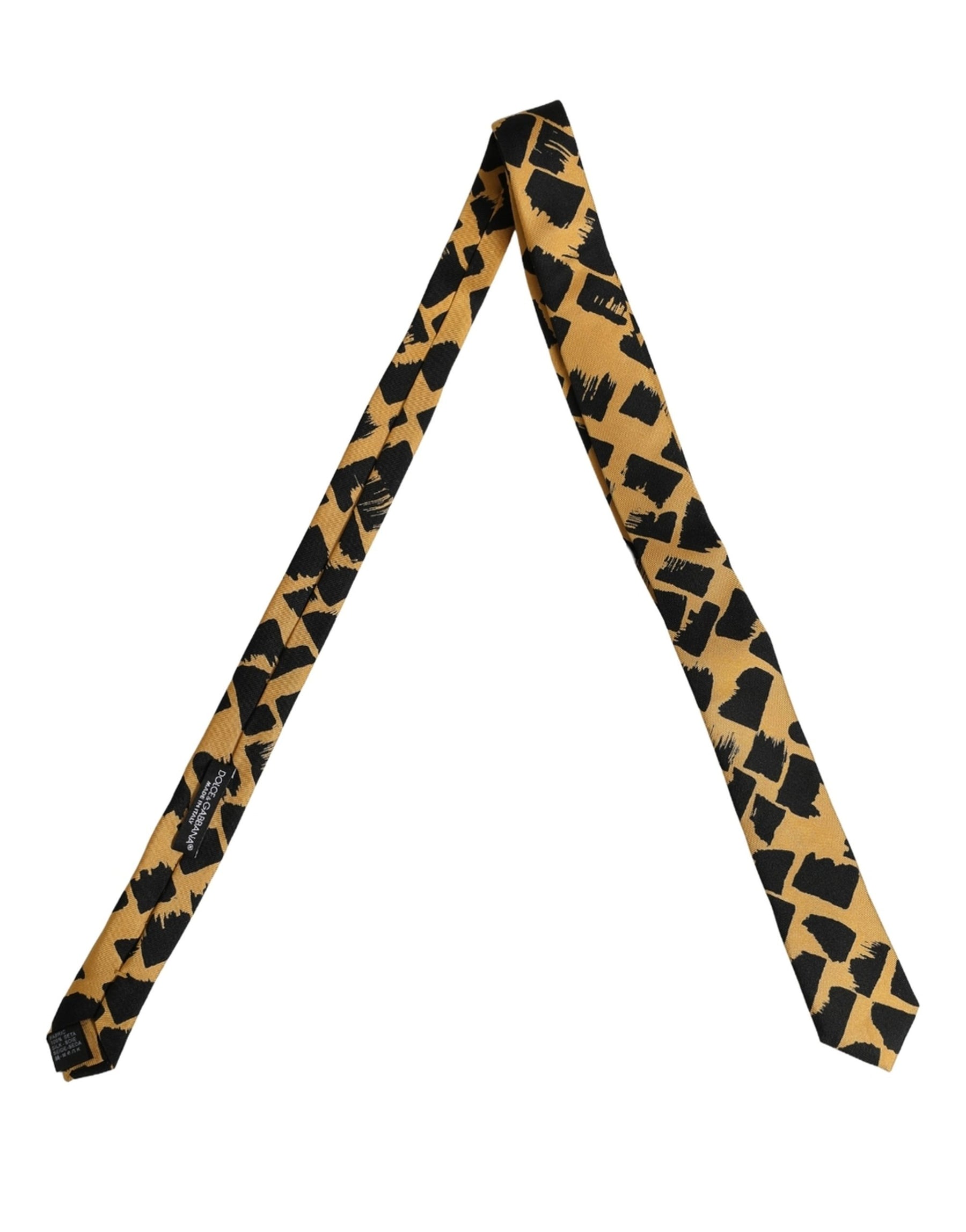 Dolce & Gabbana Men Black Yellow Patterned Adjustable Tied Necktie Tie | Regal Royce