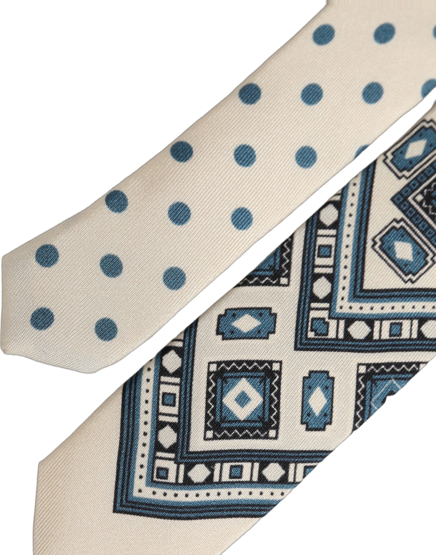 Dolce & Gabbana Men Off White Blue Geometric Adjustable Tied Necktie Tie | Regal Royce