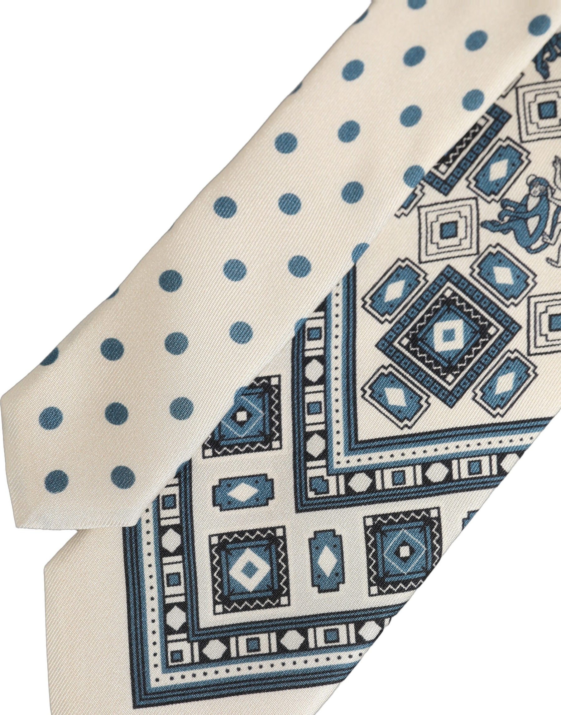Dolce & Gabbana Men Off White Blue Geometric Adjustable Tied Necktie Tie | Regal Royce