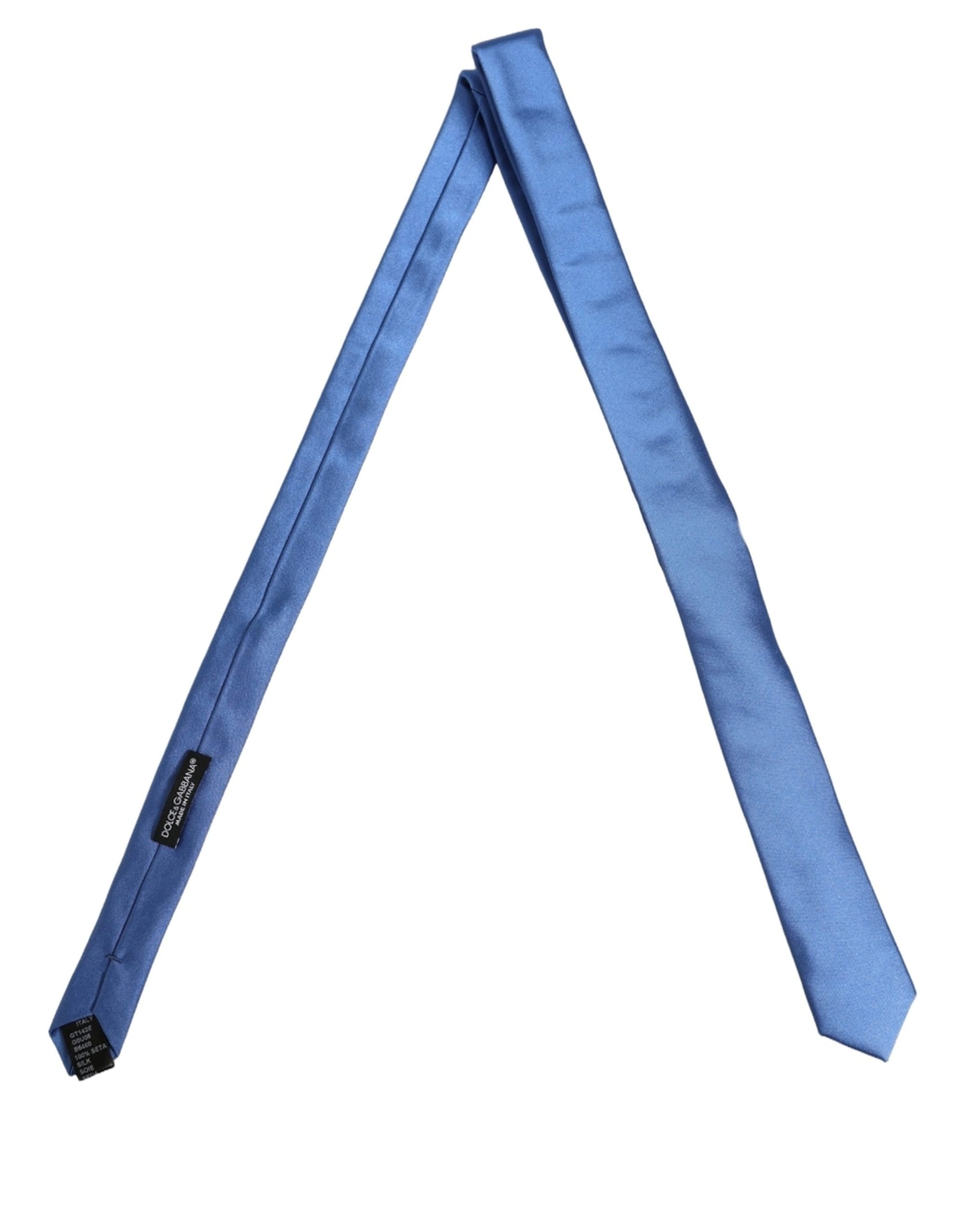Dolce & Gabbana Men Blue 100% Silk Satin Adjustable Tied Necktie Tie | Regal Royce