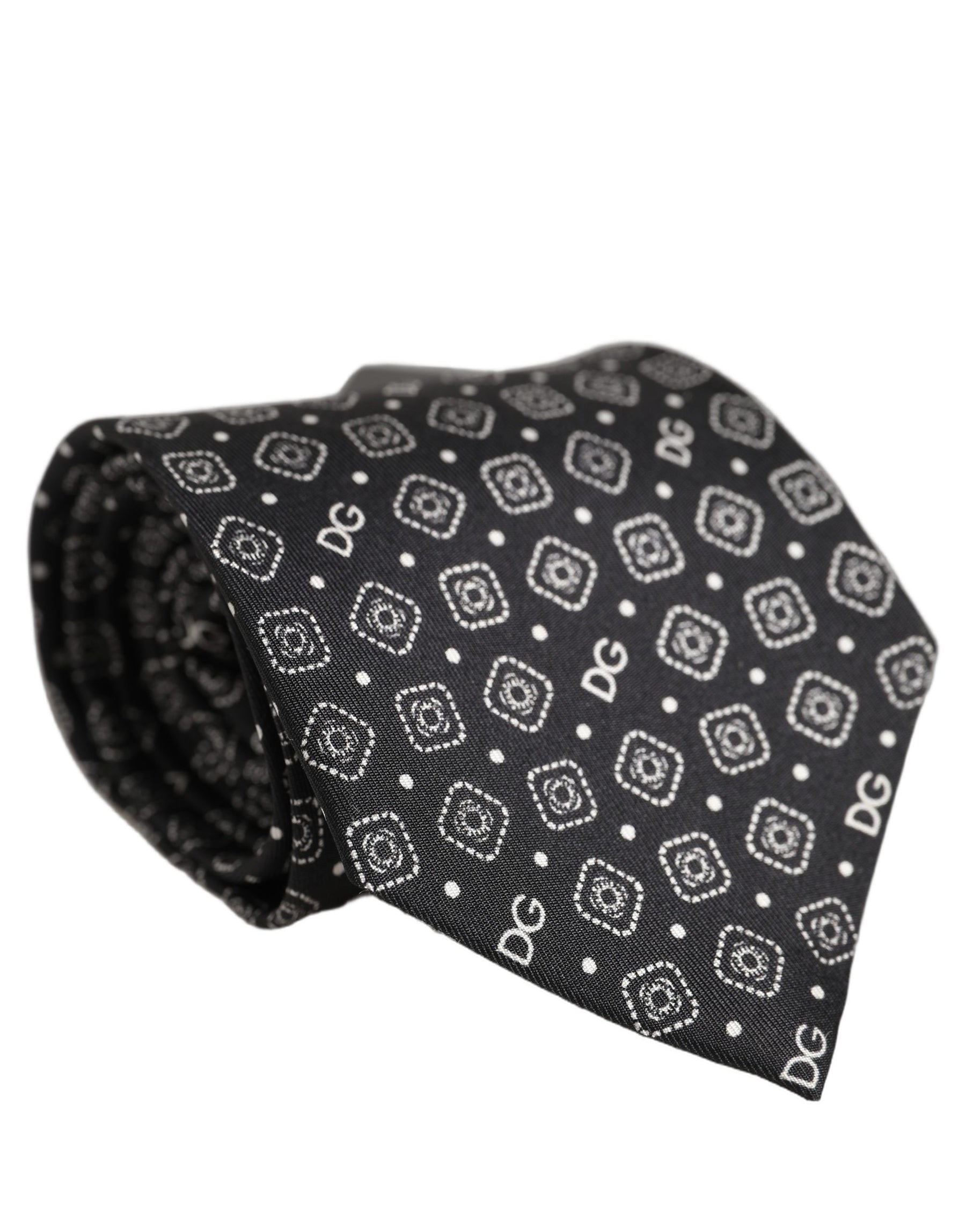 Dolce & Gabbana Men Black DG Logo 100% Silk Adjustable Tied Necktie Tie | Regal Royce
