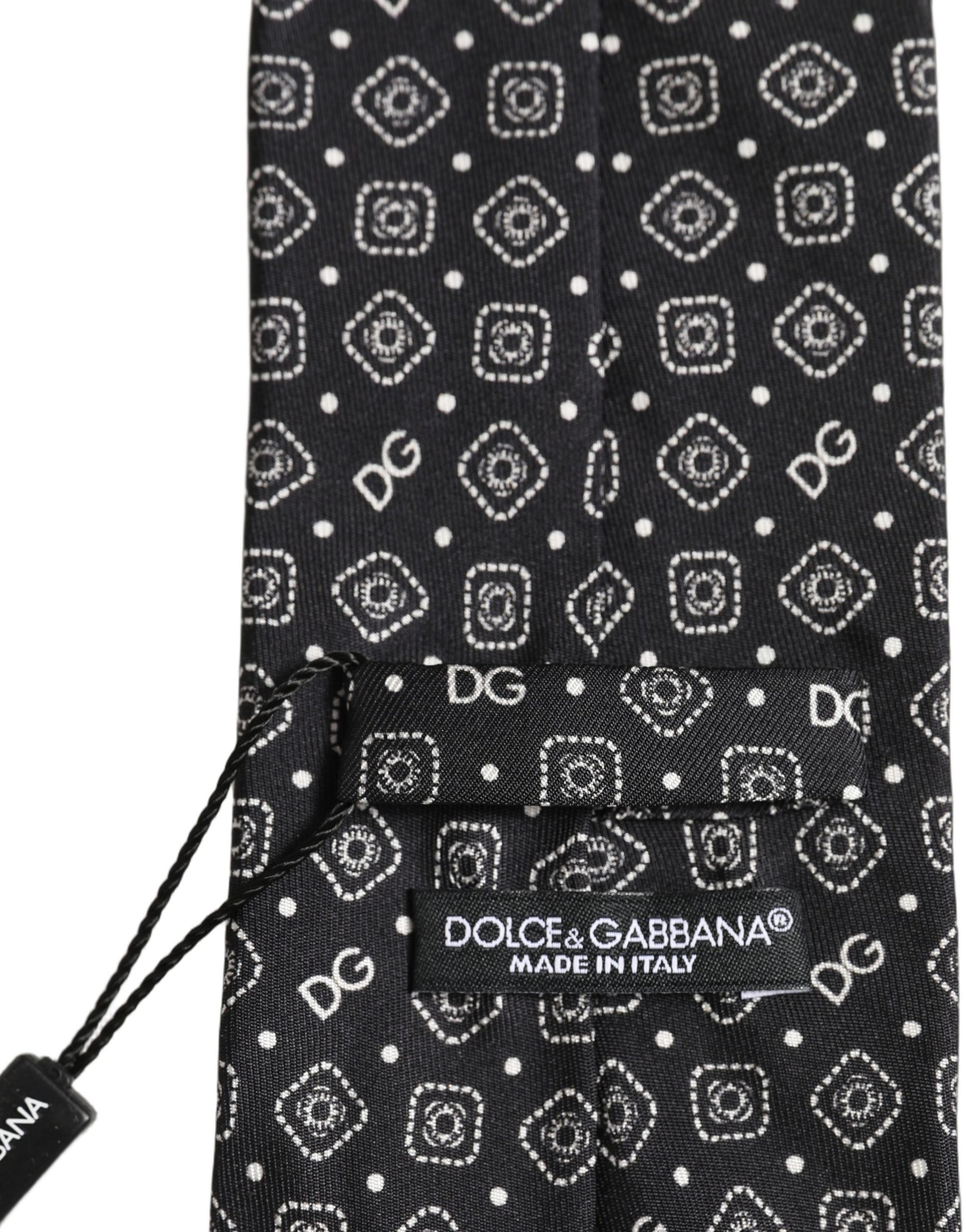 Dolce & Gabbana Men Black DG Logo 100% Silk Adjustable Tied Necktie Tie | Regal Royce