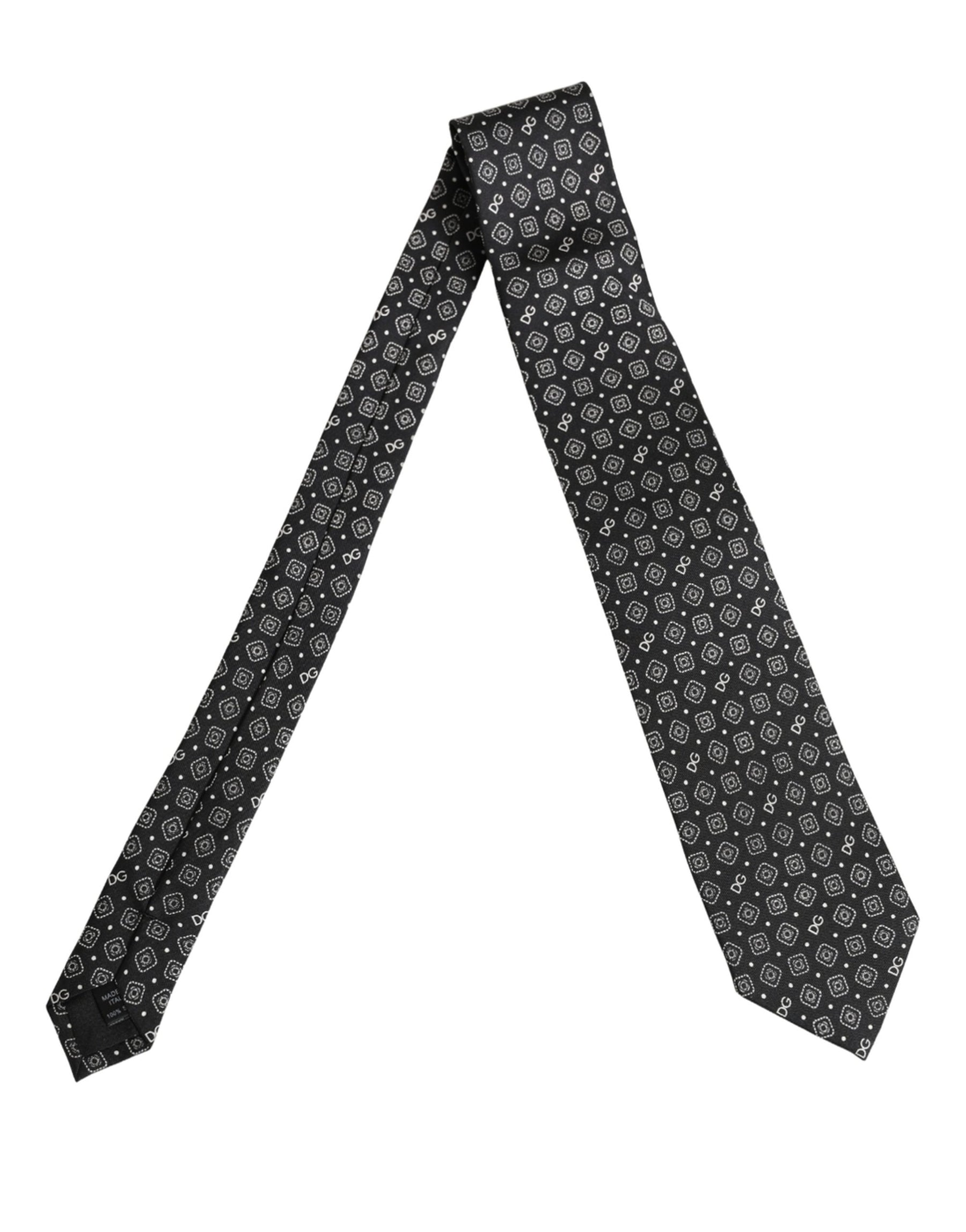 Dolce & Gabbana Men Black DG Logo 100% Silk Adjustable Tied Necktie Tie | Regal Royce