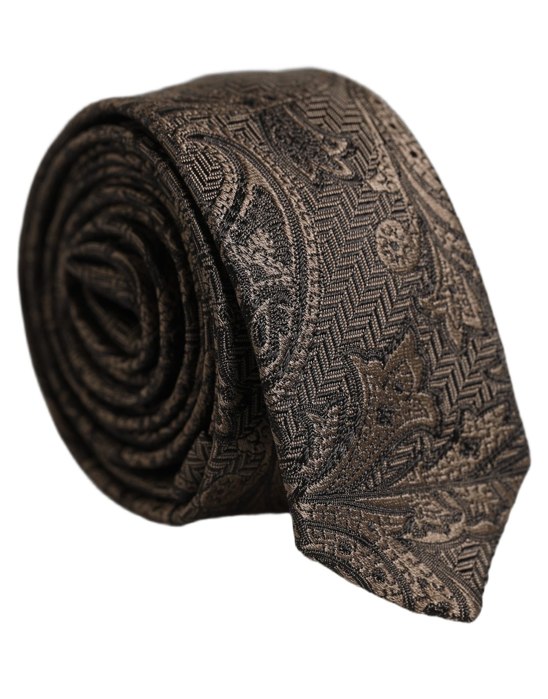 Dolce & Gabbana Men Brown Paisley 100% Silk Adjustable Tied Necktie Tie | Regal Royce