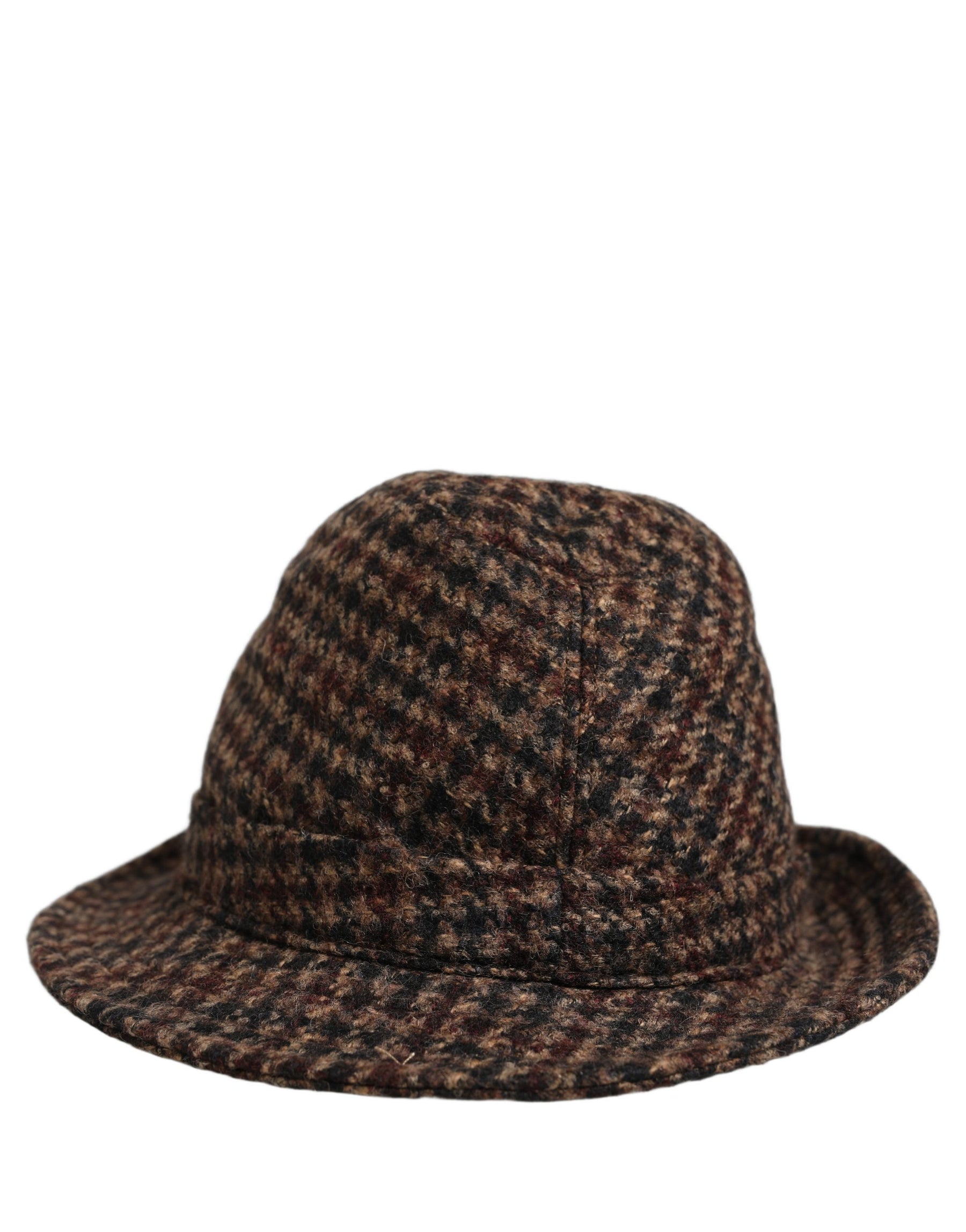 Dolce & Gabbana Brown Checkered Wool Tweed Fedora Capello Hats | Regal Royce