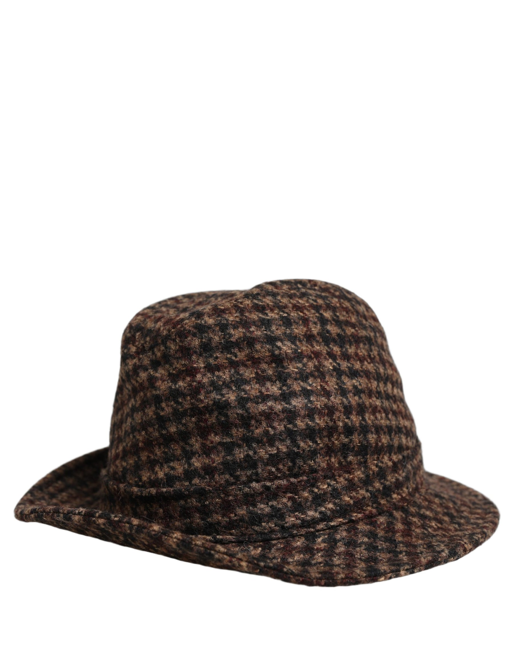 Dolce & Gabbana Brown Checkered Wool Tweed Fedora Capello Hats | Regal Royce