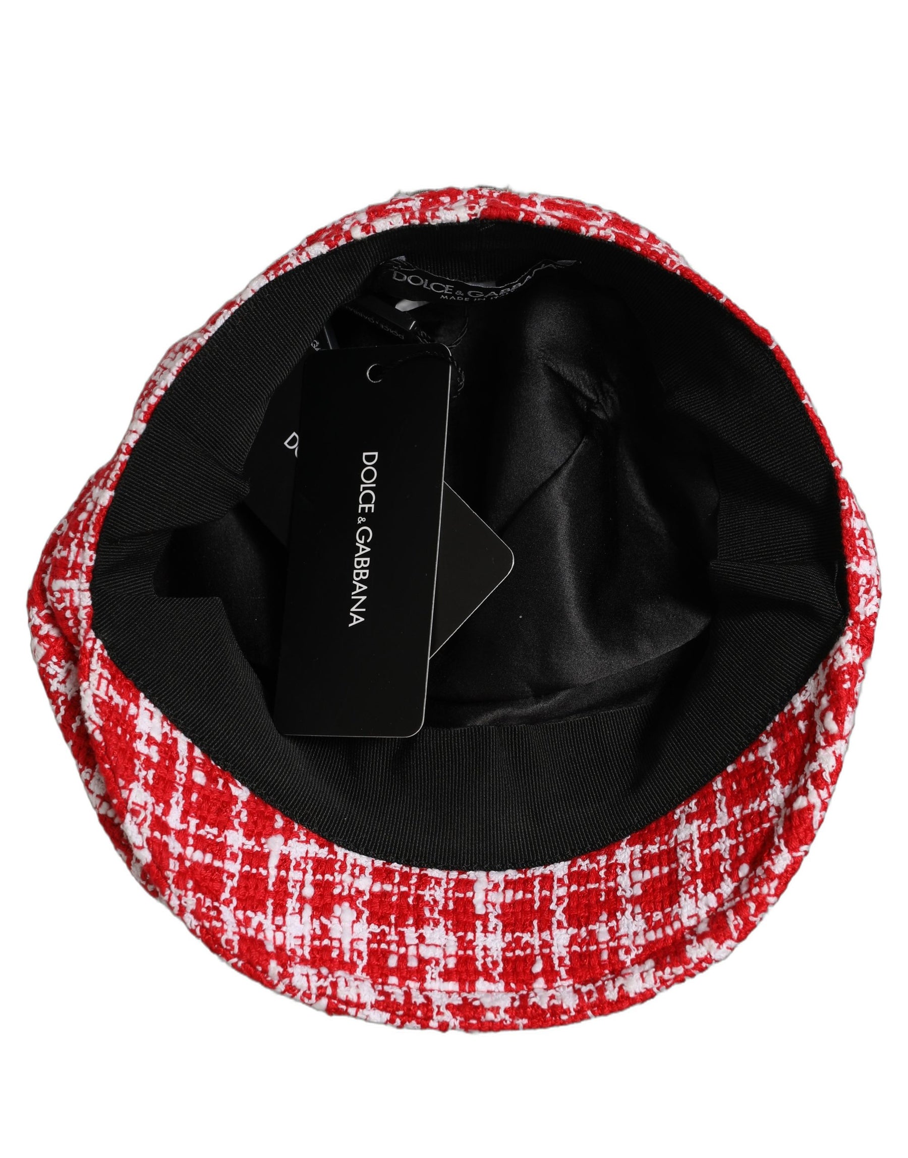 Dolce & Gabbana Red White Tweed Textured Baker Boy Capello Hat | Regal Royce