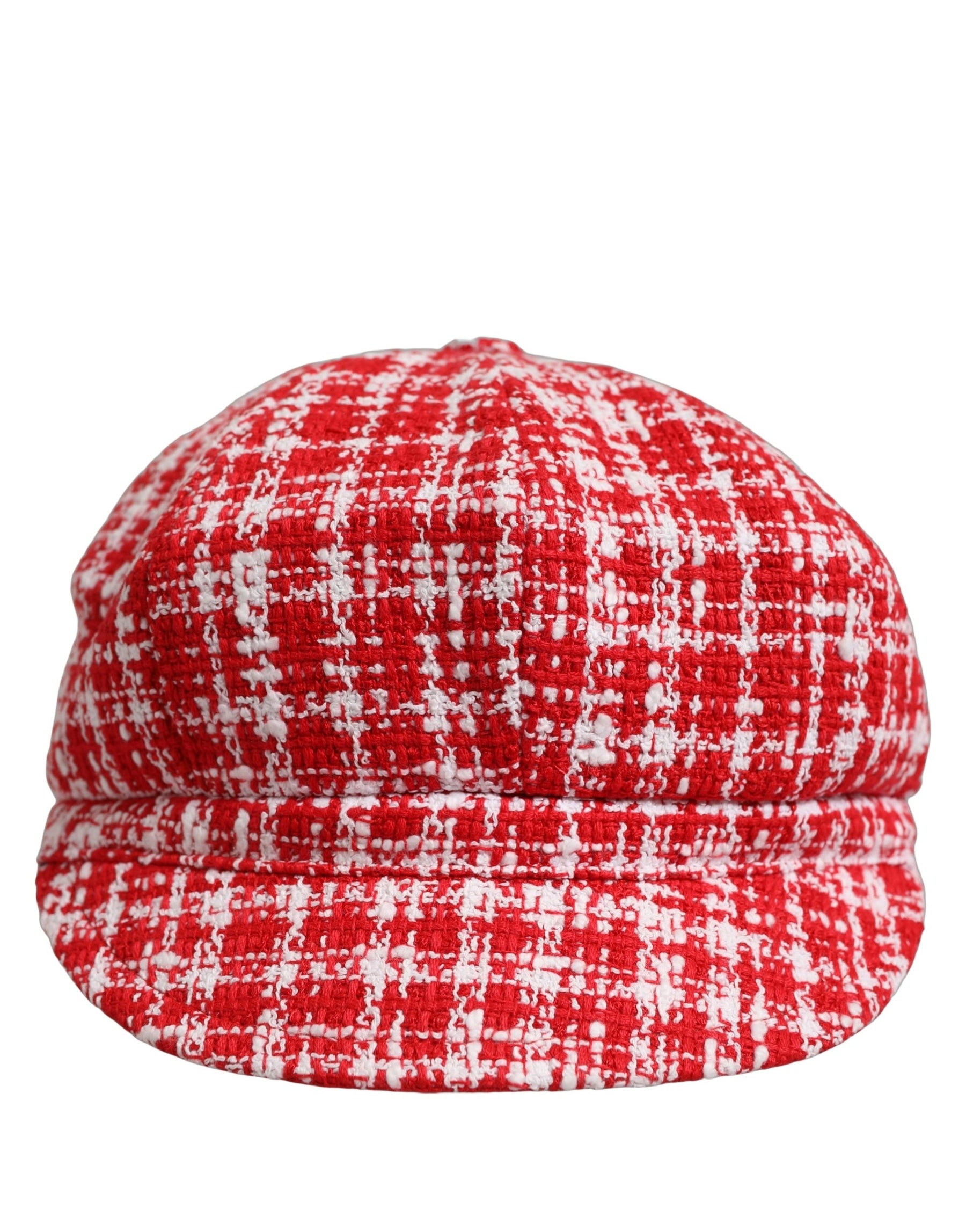 Dolce & Gabbana Red White Tweed Textured Baker Boy Capello Hat | Regal Royce