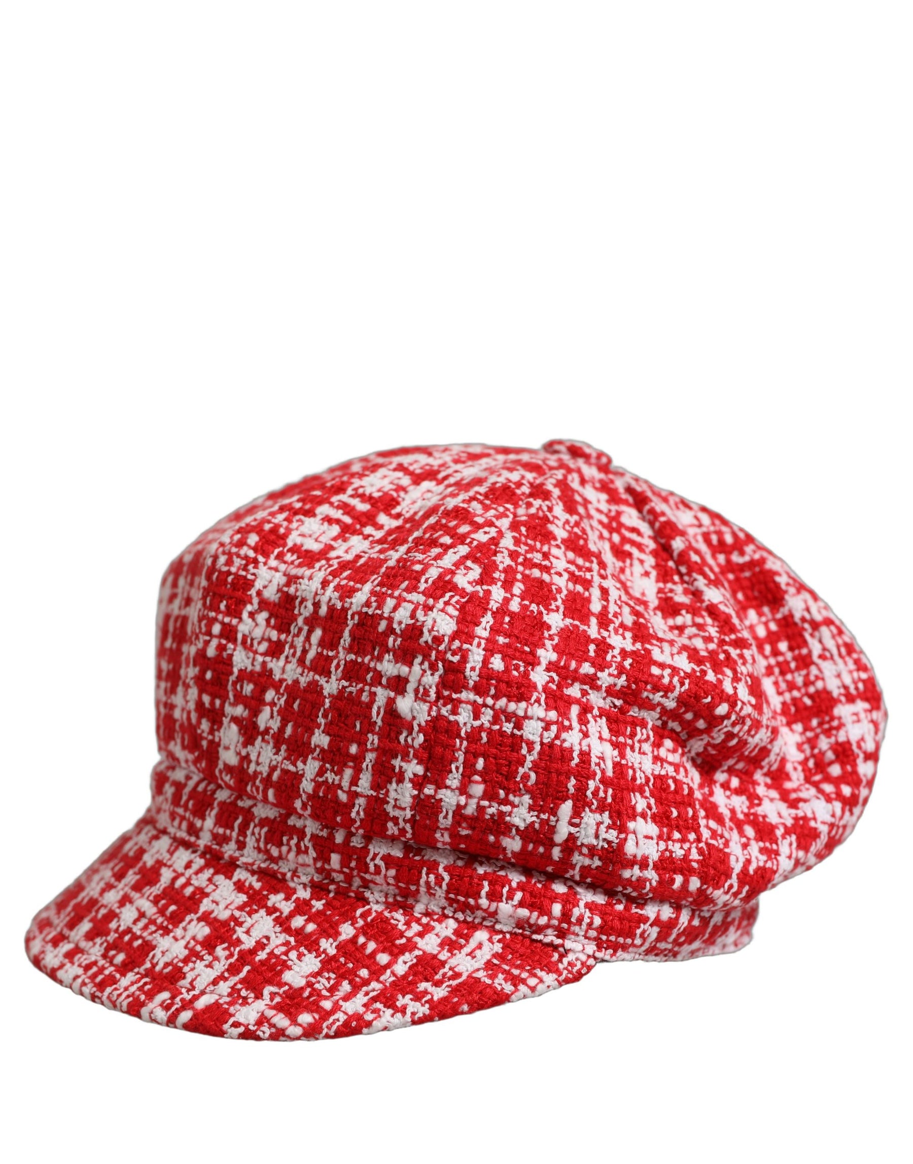 Dolce & Gabbana Red White Tweed Textured Baker Boy Capello Hat | Regal Royce