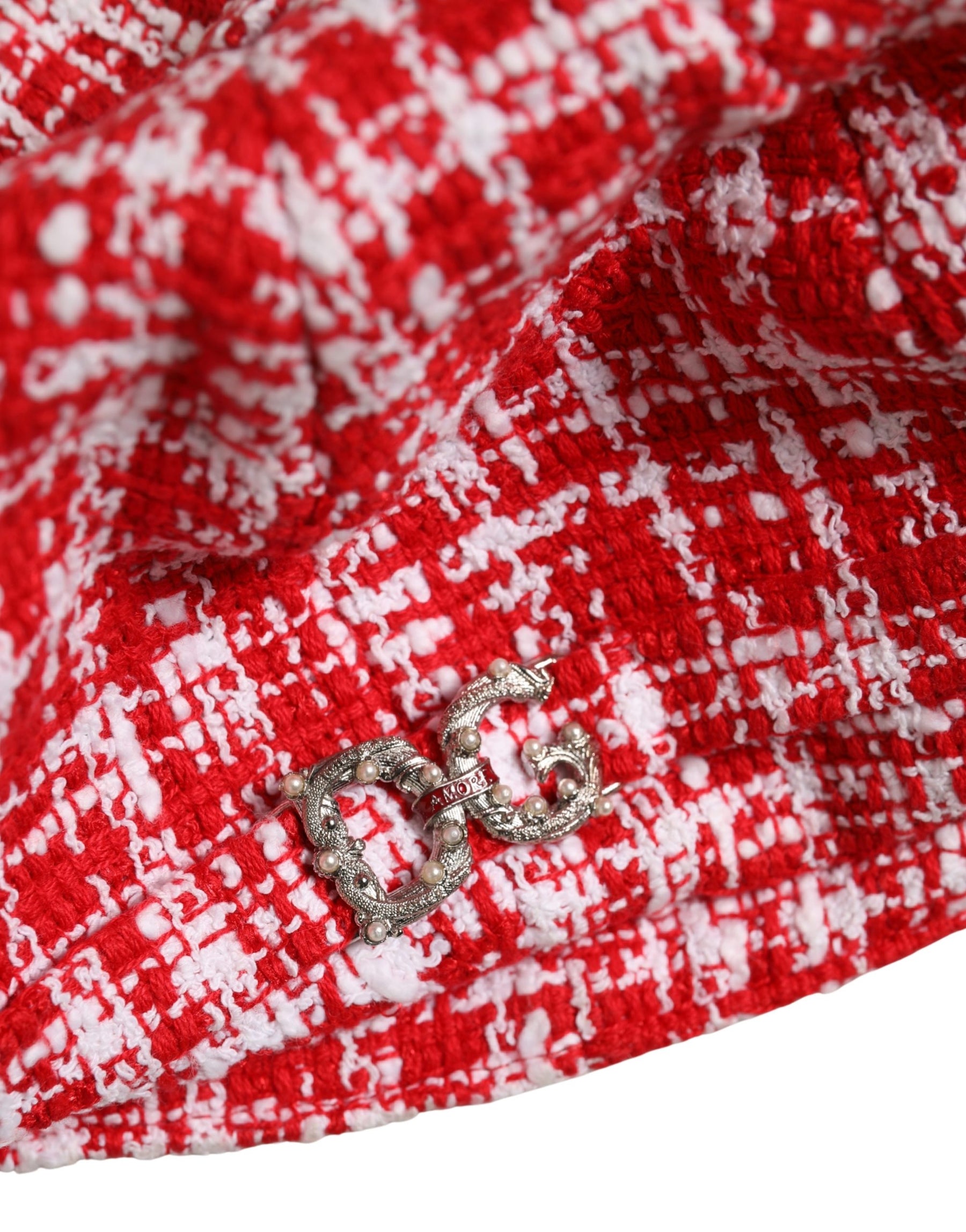 Dolce & Gabbana Red White Tweed Textured Baker Boy Capello Hat | Regal Royce