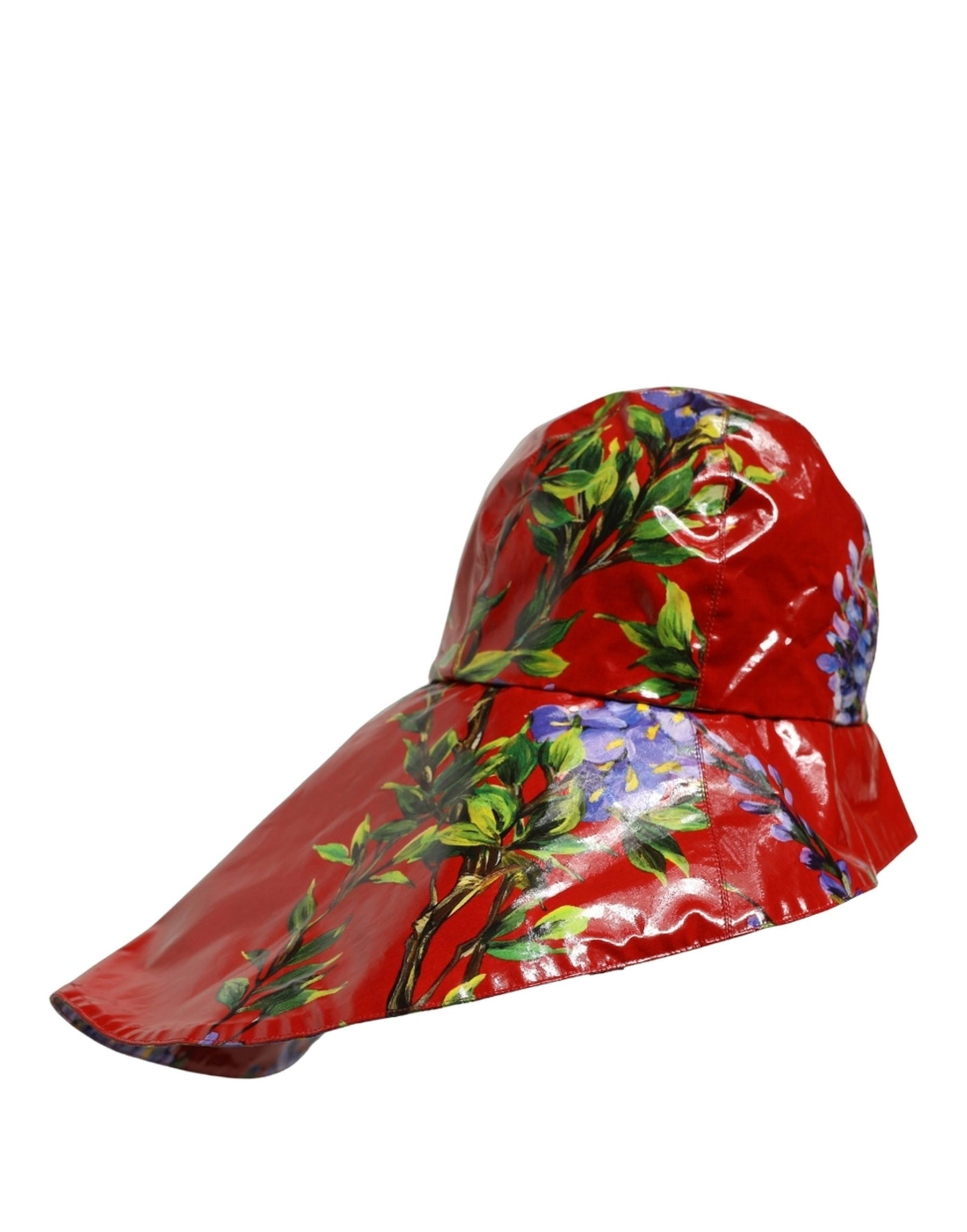 Dolce & Gabbana Glossy Red Floral Wide Brim Bucket Capello Hat | Regal Royce