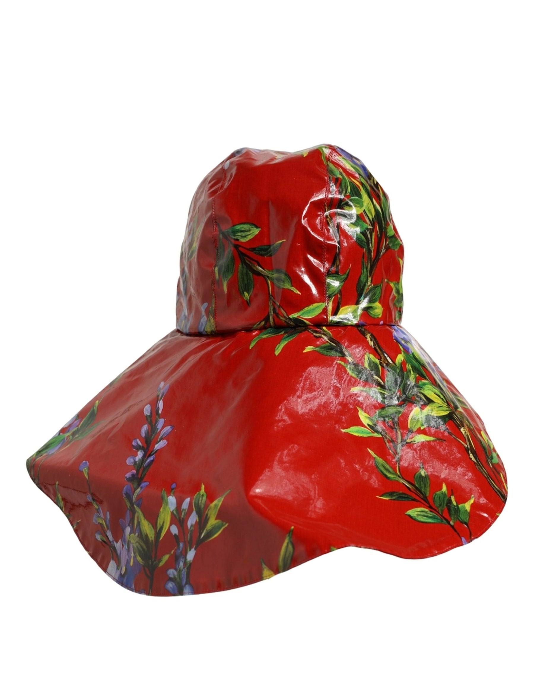 Dolce & Gabbana Glossy Red Floral Wide Brim Bucket Capello Hat | Regal Royce