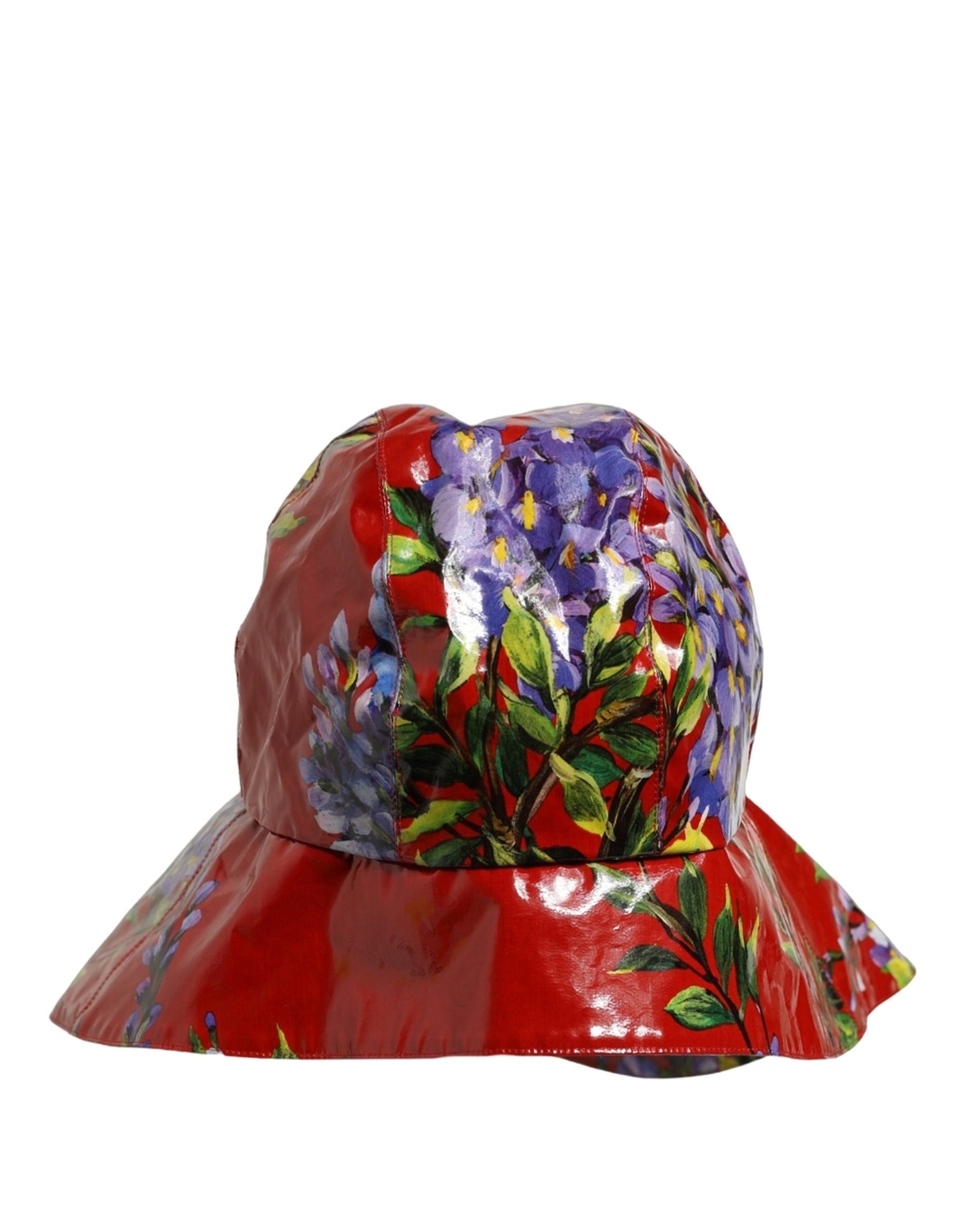 Dolce & Gabbana Glossy Red Floral Wide Brim Bucket Capello Hat | Regal Royce