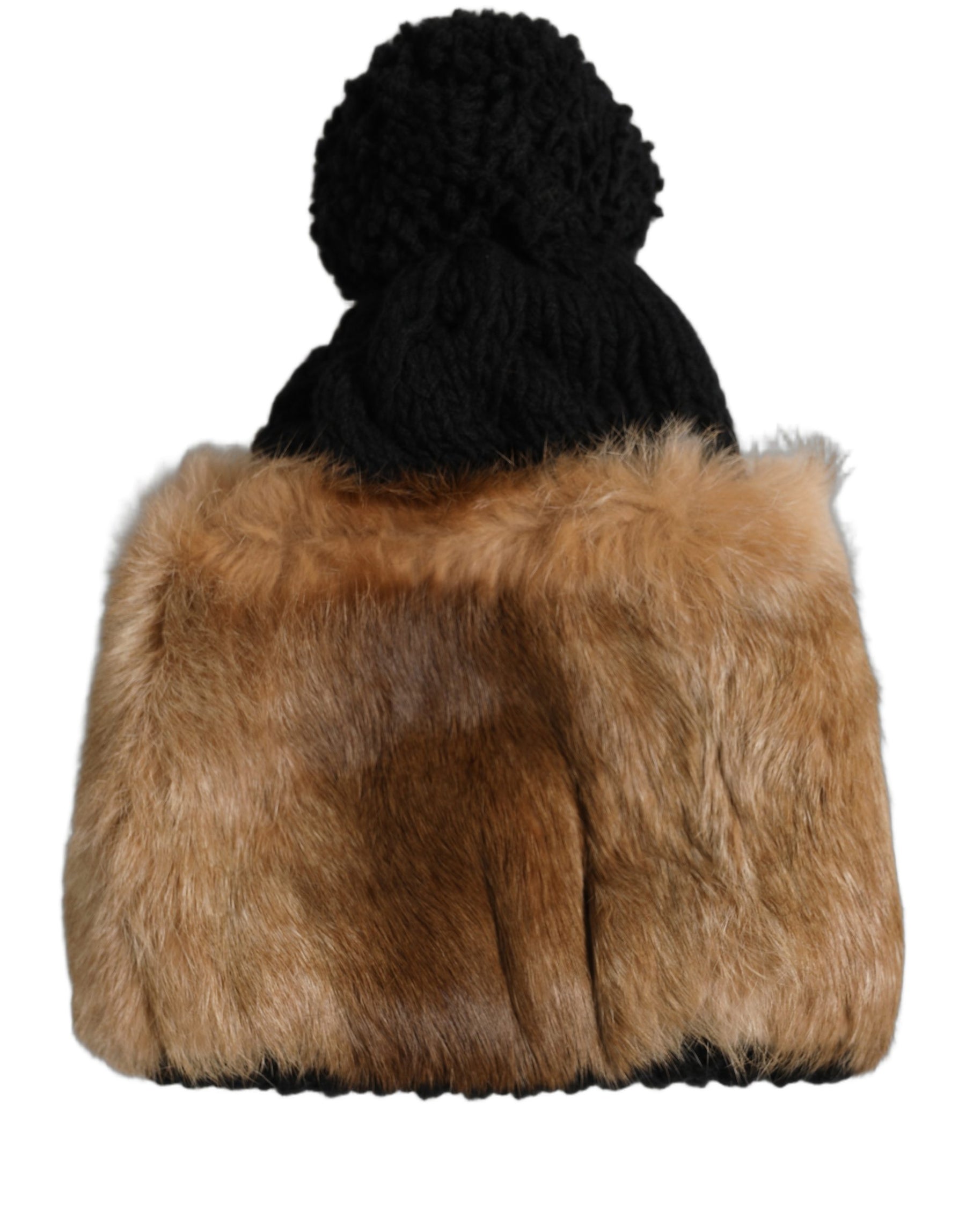 Dolce & Gabbana Black Brown Dyed Rabbit Real Fur Winter Beanie Hat | Regal Royce