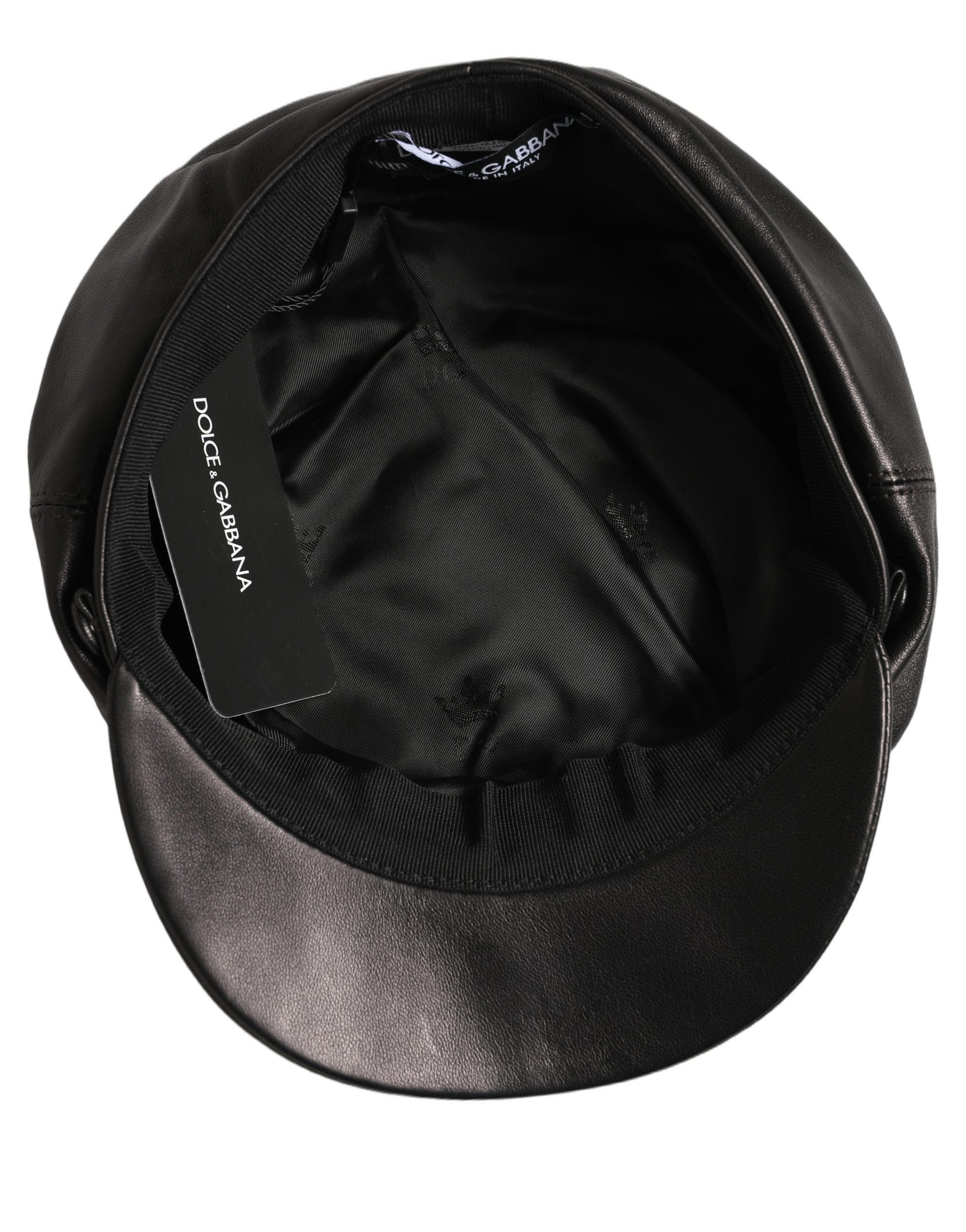 Dolce & Gabbana Black Lambskin Leather Newsboy Capello Hat | Regal Royce