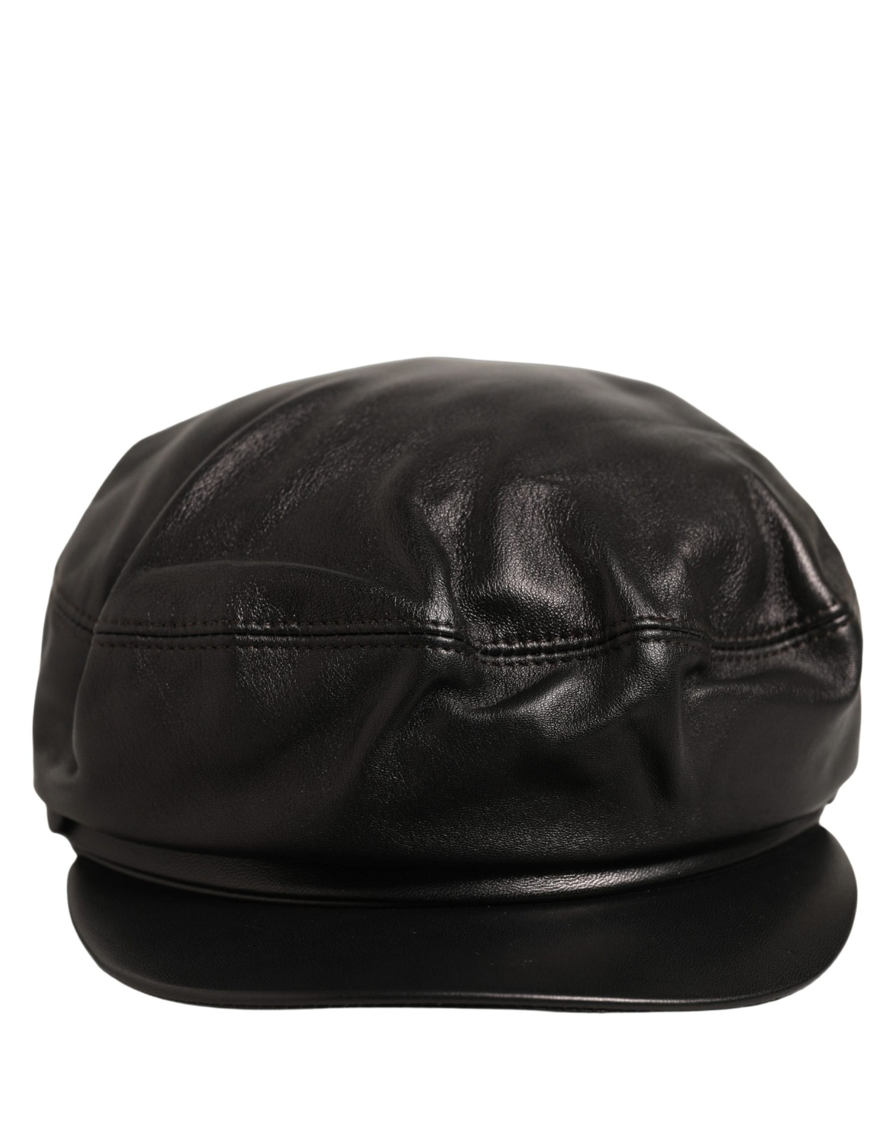Dolce & Gabbana Black Lambskin Leather Newsboy Capello Hat | Regal Royce