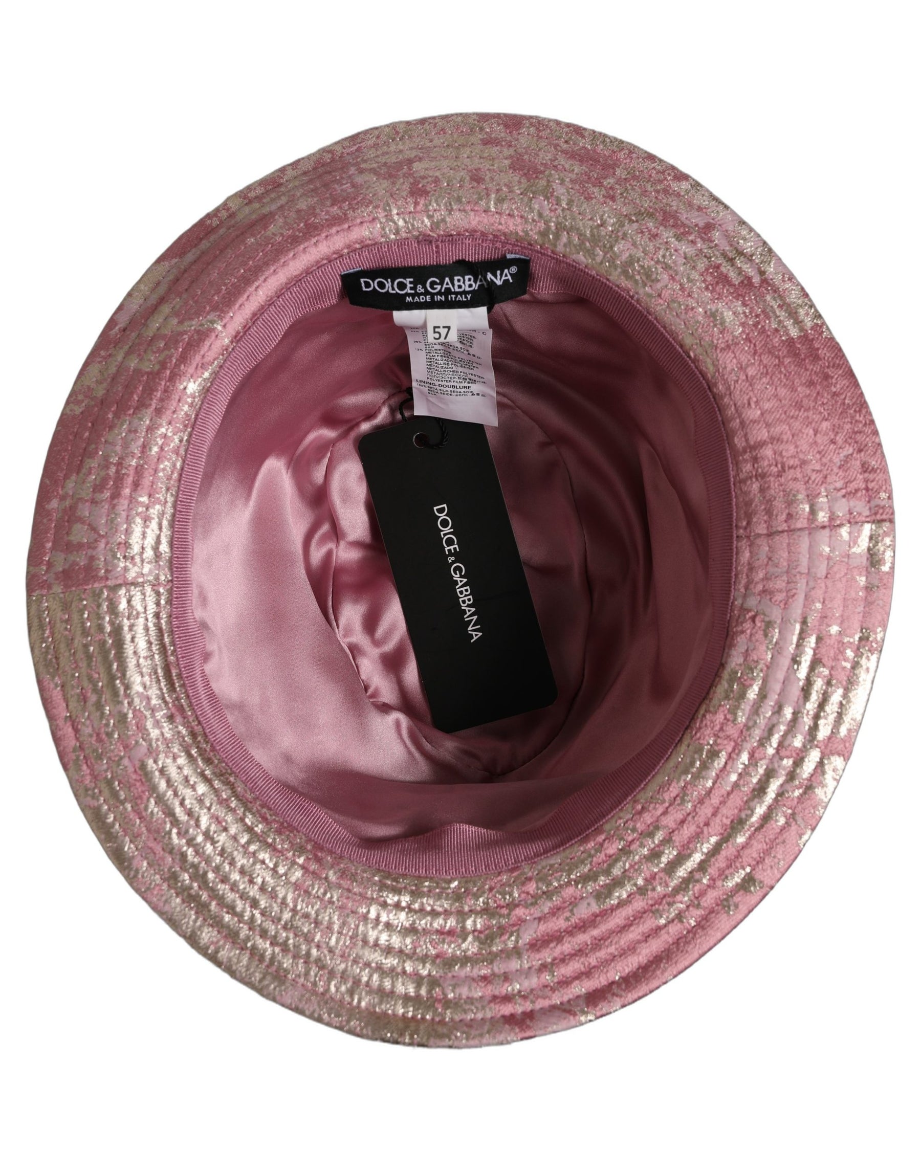 Dolce & Gabbana Pink Metallic Jacquard Pattern Bucket Capello Hat | Regal Royce