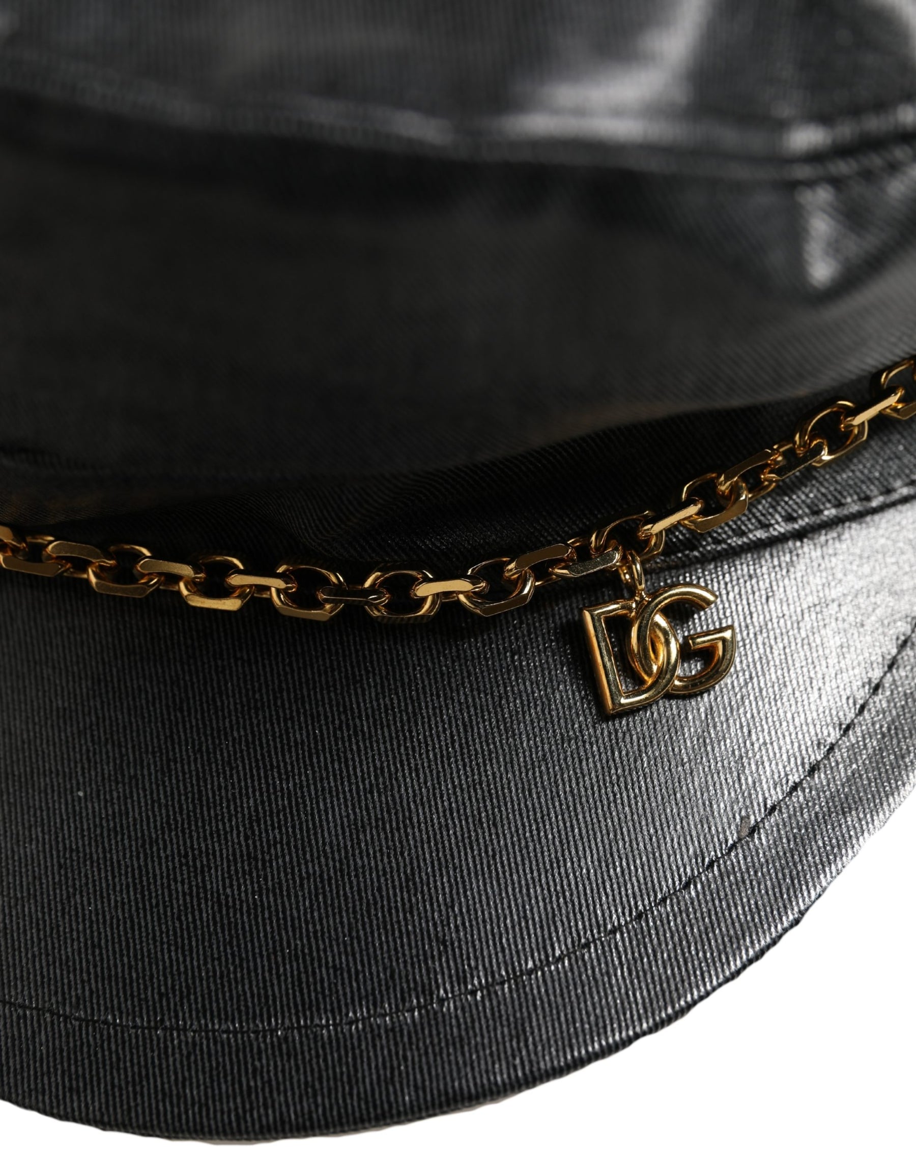 Dolce & Gabbana Black Cotton Gold DG Chain Baker Boy Capello Hat | Regal Royce