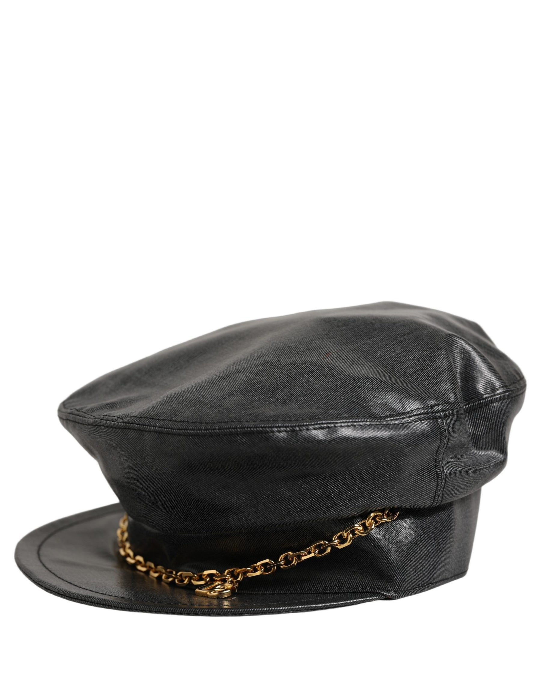 Dolce & Gabbana Black Cotton Gold DG Chain Baker Boy Capello Hat | Regal Royce