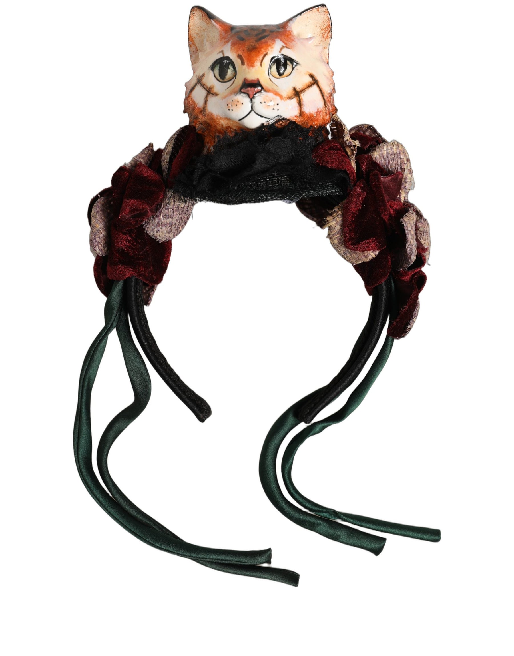 Dolce & Gabbana Multicolor Velvet Bengal Cat Silk Headwear Headband | Regal Royce