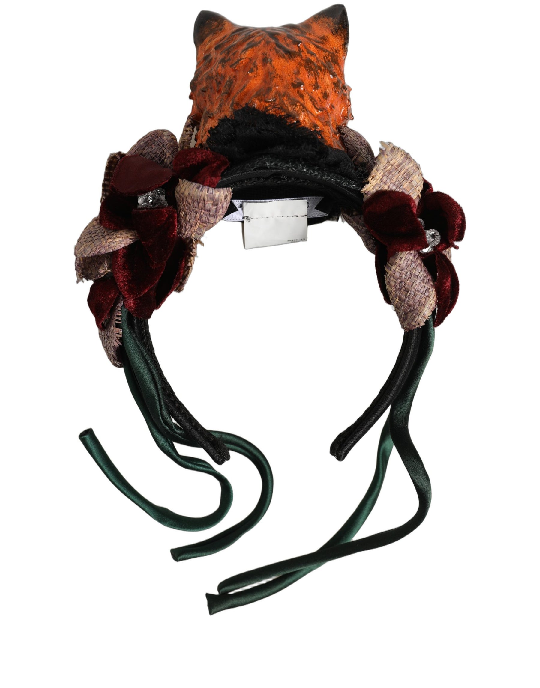Dolce & Gabbana Multicolor Velvet Bengal Cat Silk Headwear Headband | Regal Royce