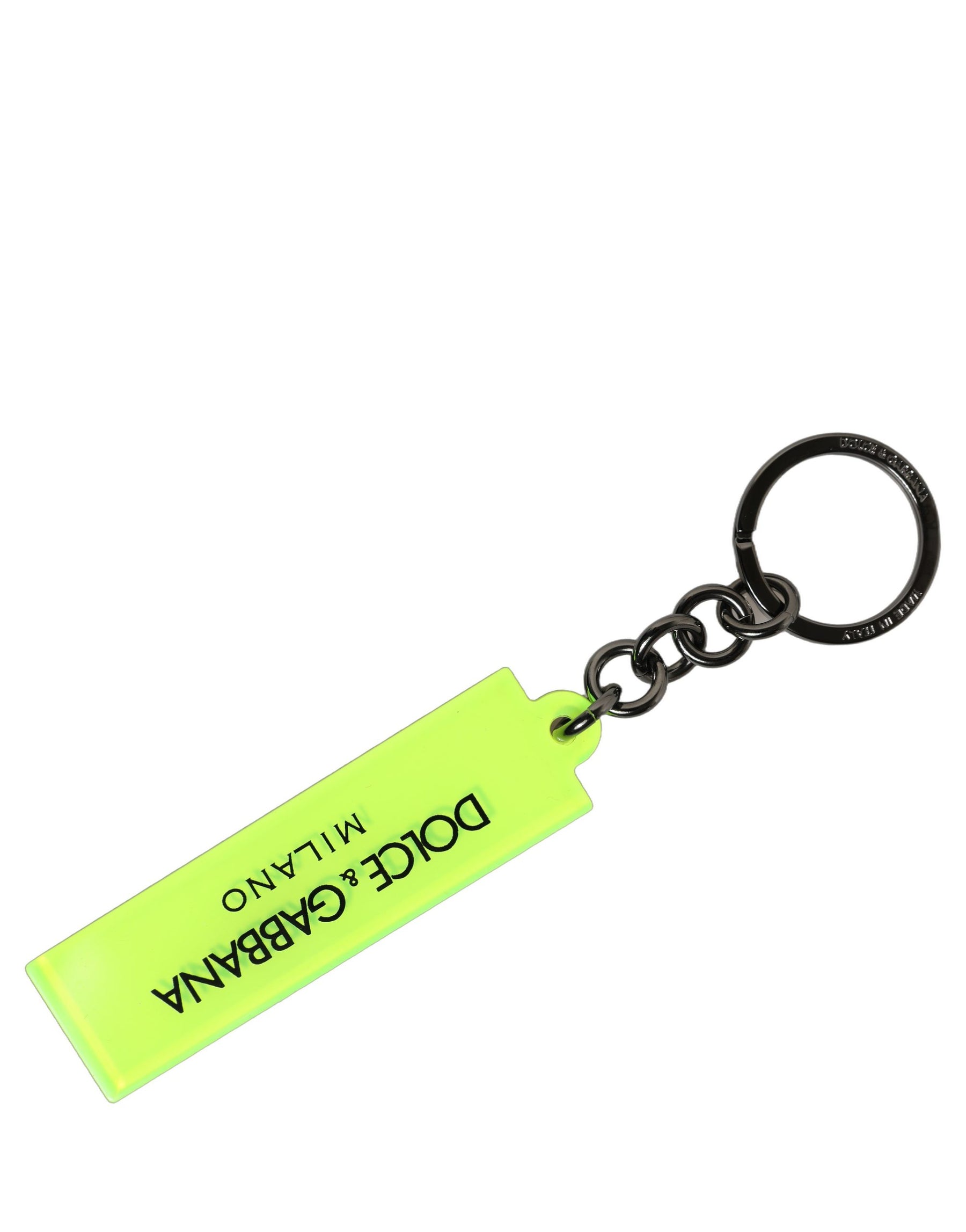 Dolce & Gabbana Neon Green Logo Print Charm Metal Keychain Keyring | Regal Royce