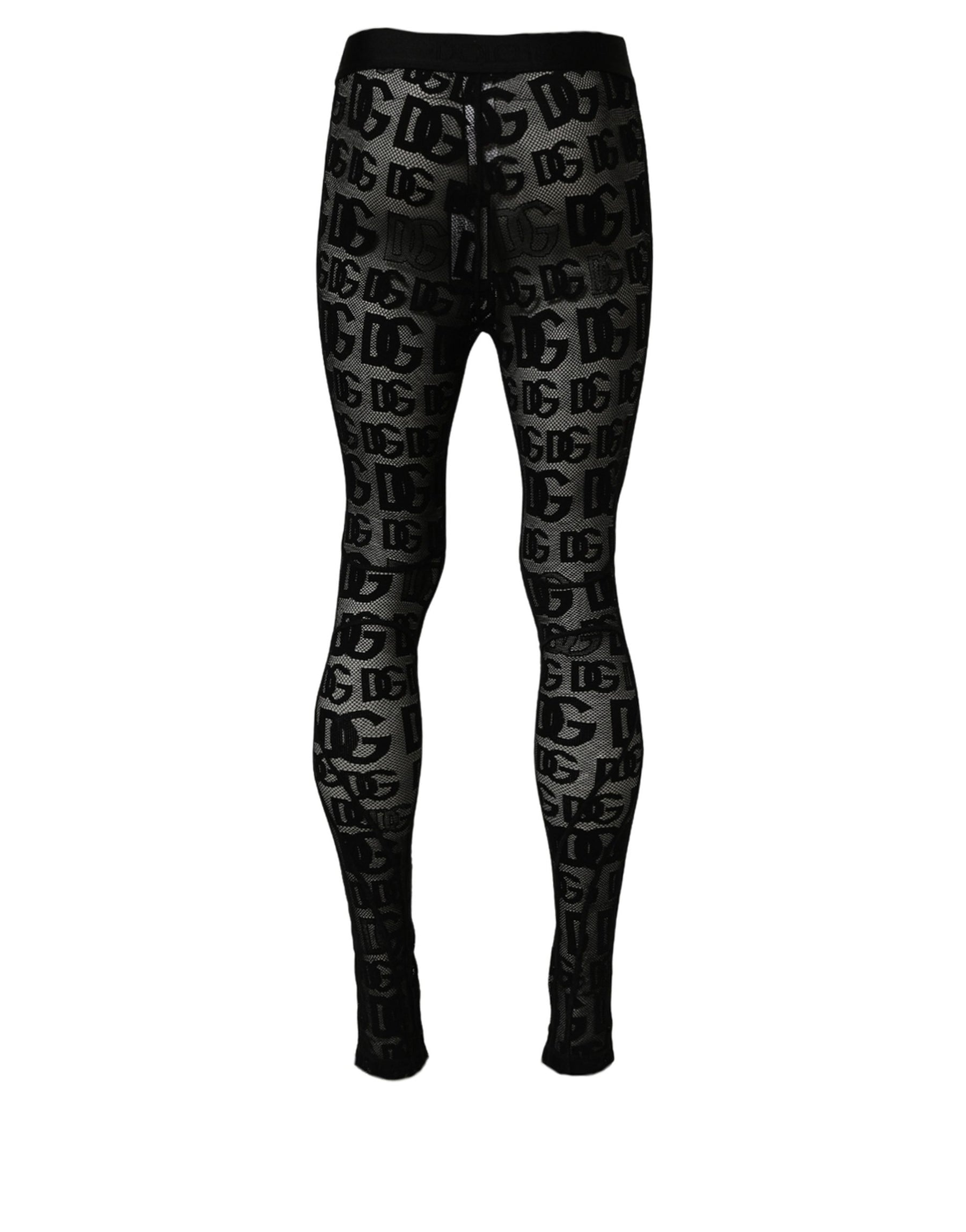 Dolce & Gabbana Black All Over Logo Print Sheer Pantyhose Underwear | Regal Royce