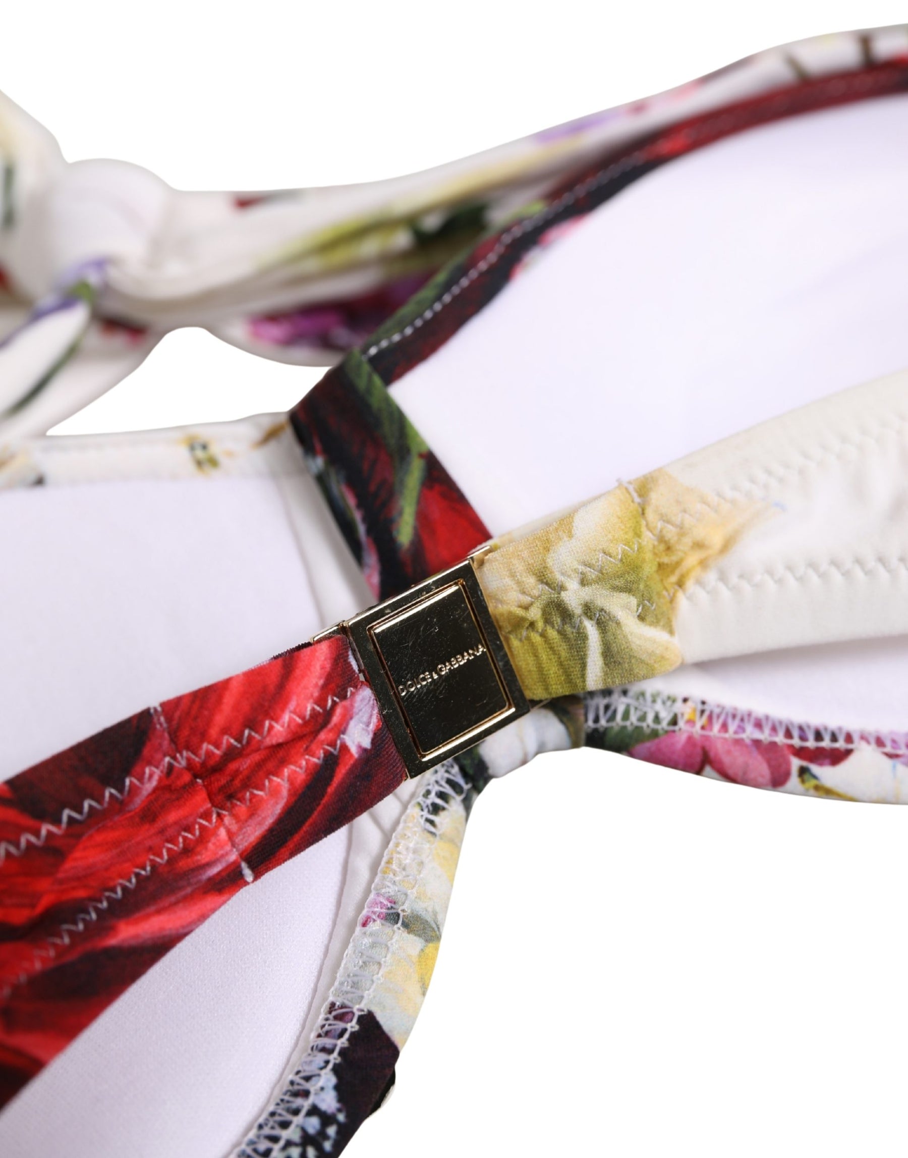 Dolce & Gabbana White Floral Print Nylon Beachwear Bikini Top | Regal Royce