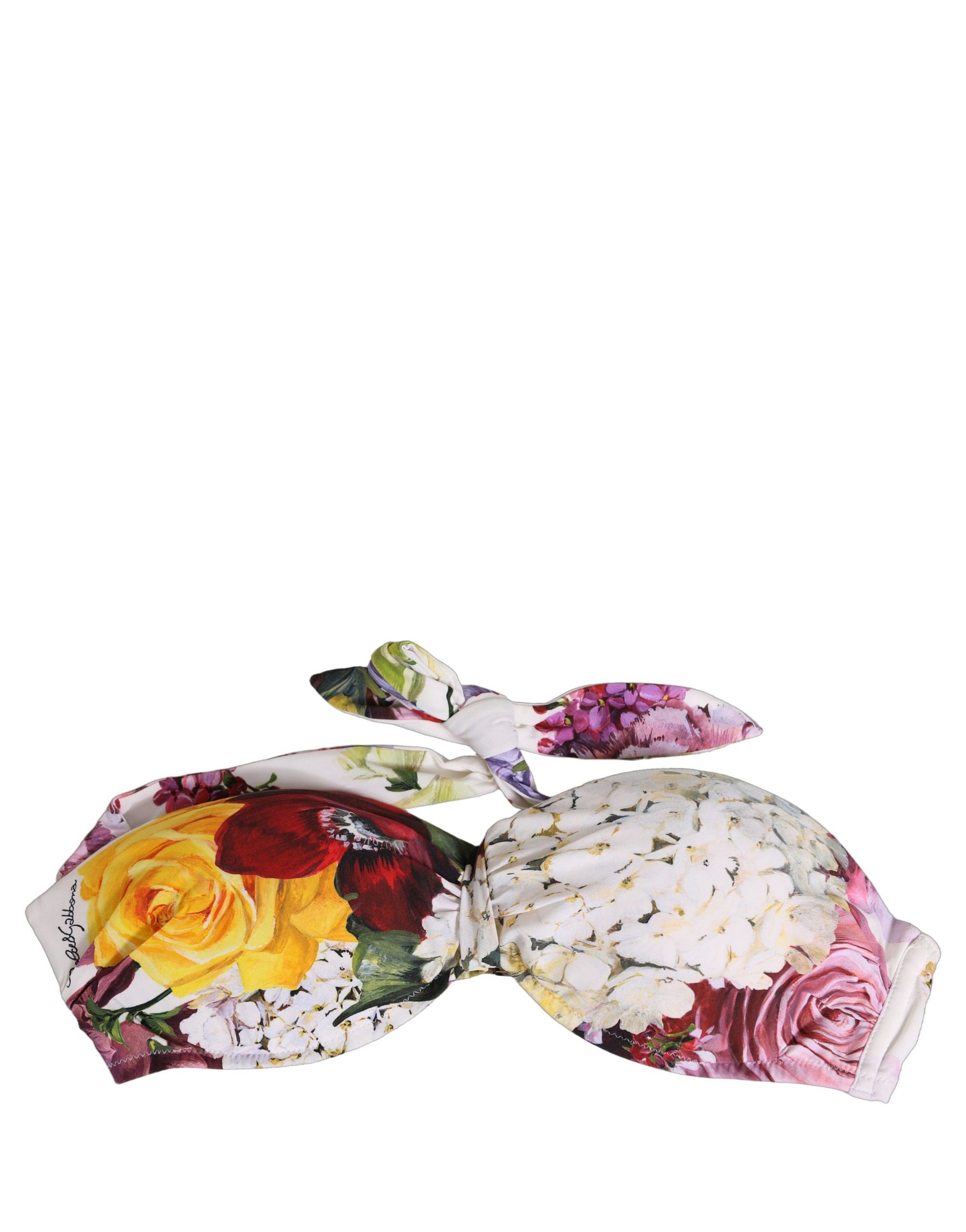 Dolce & Gabbana White Floral Print Nylon Beachwear Bikini Top | Regal Royce