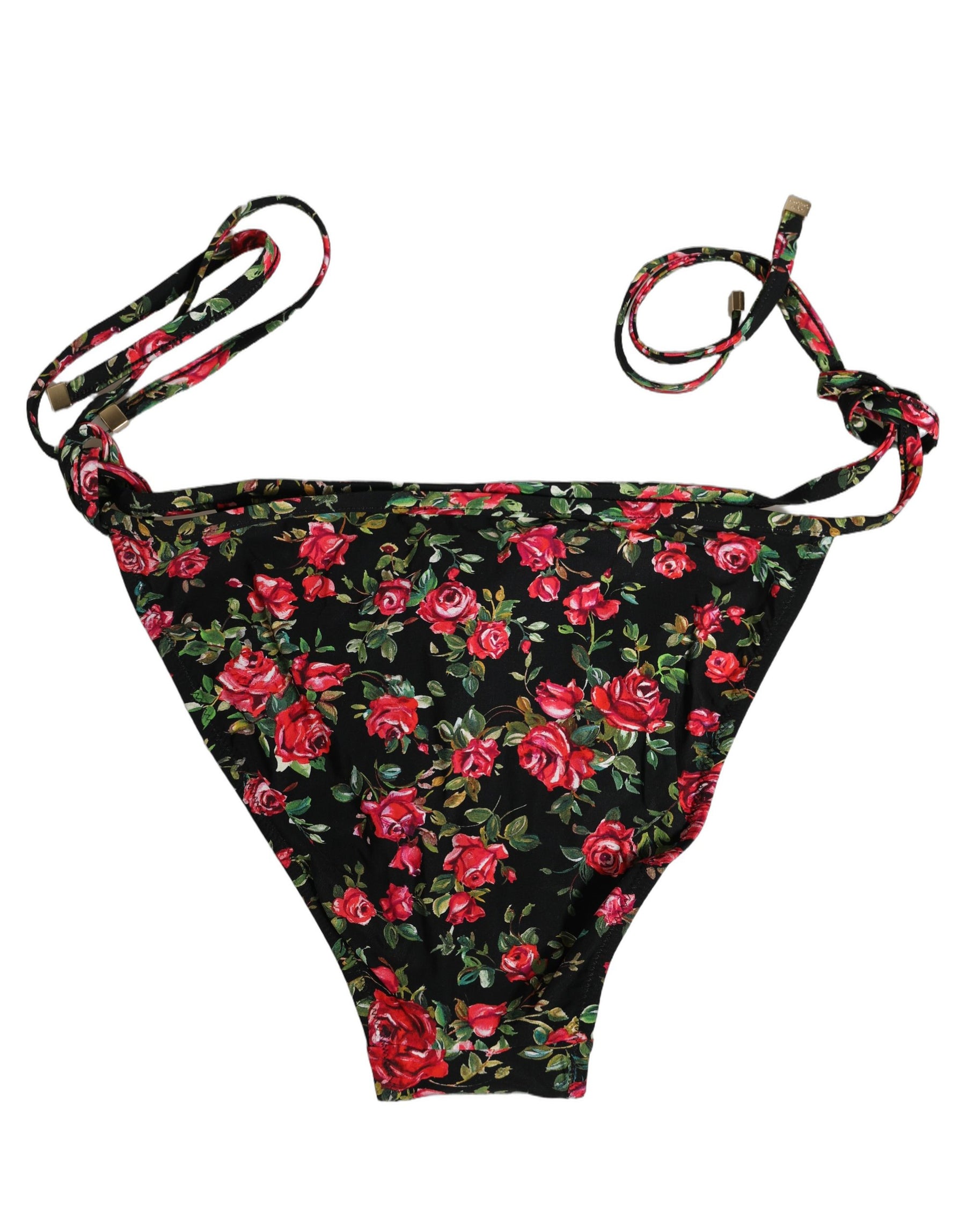 Dolce & Gabbana Black Floral Print Nylon Beachwear Bikini Bottom | Regal Royce