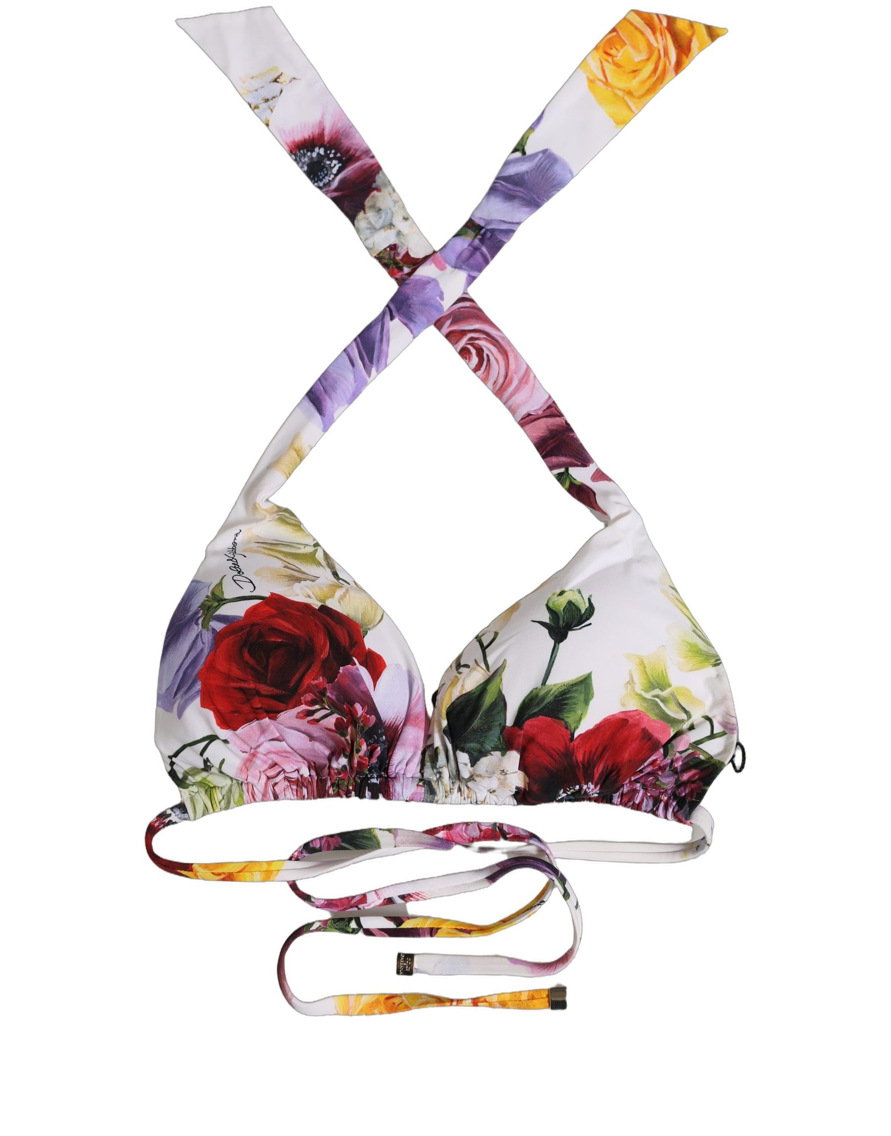Dolce & Gabbana White Floral Print Triangle Beachwear Bikini Top | Regal Royce