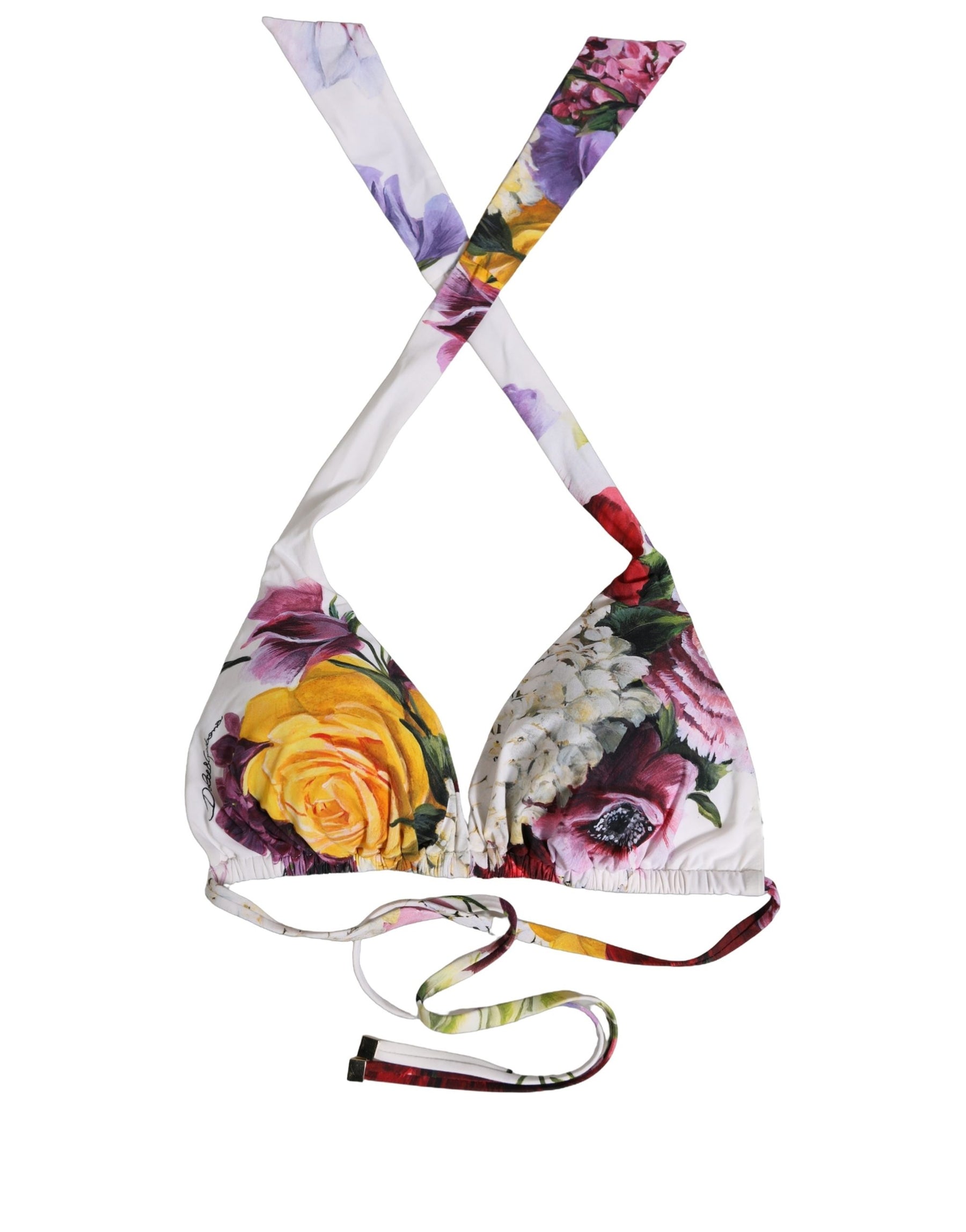 Dolce & Gabbana White Floral Print Triangle Beachwear Bikini Top | Regal Royce