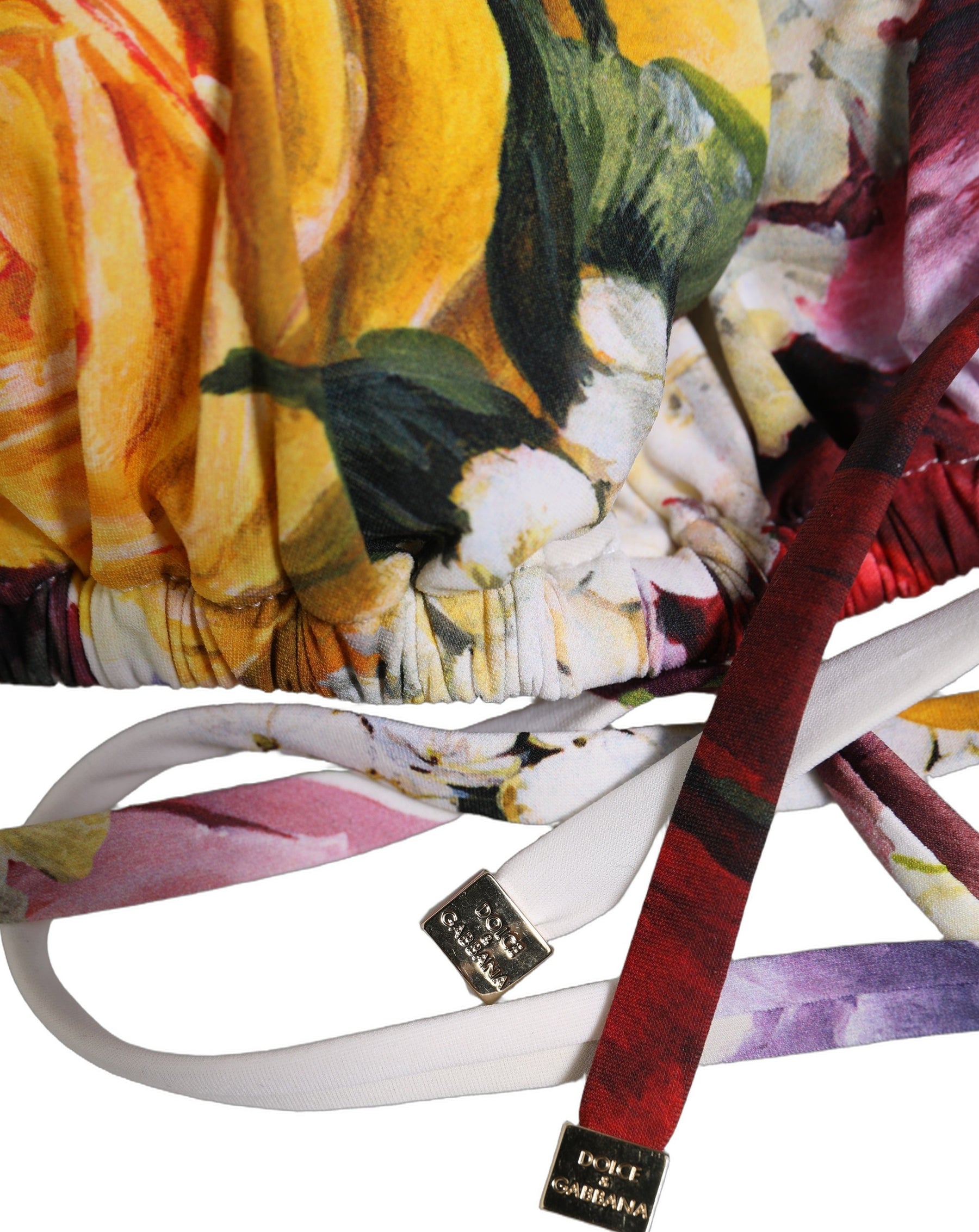 Dolce & Gabbana White Floral Print Triangle Beachwear Bikini Top | Regal Royce