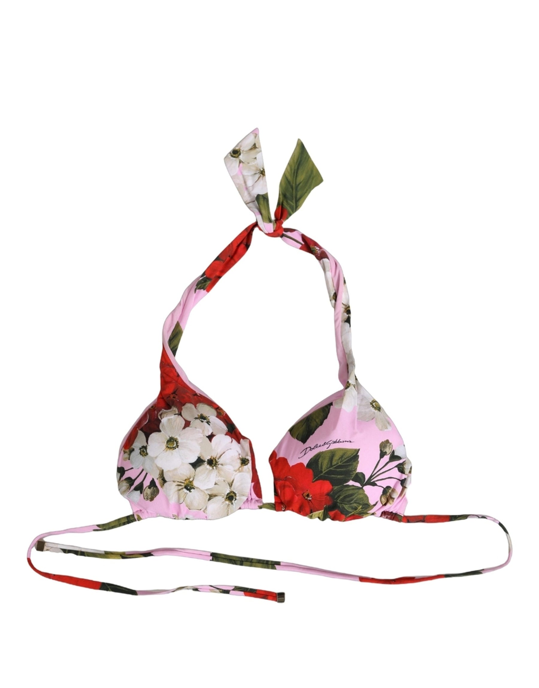 Dolce & Gabbana Pink Floral Print Triangle Beachwear Bikini Top | Regal Royce