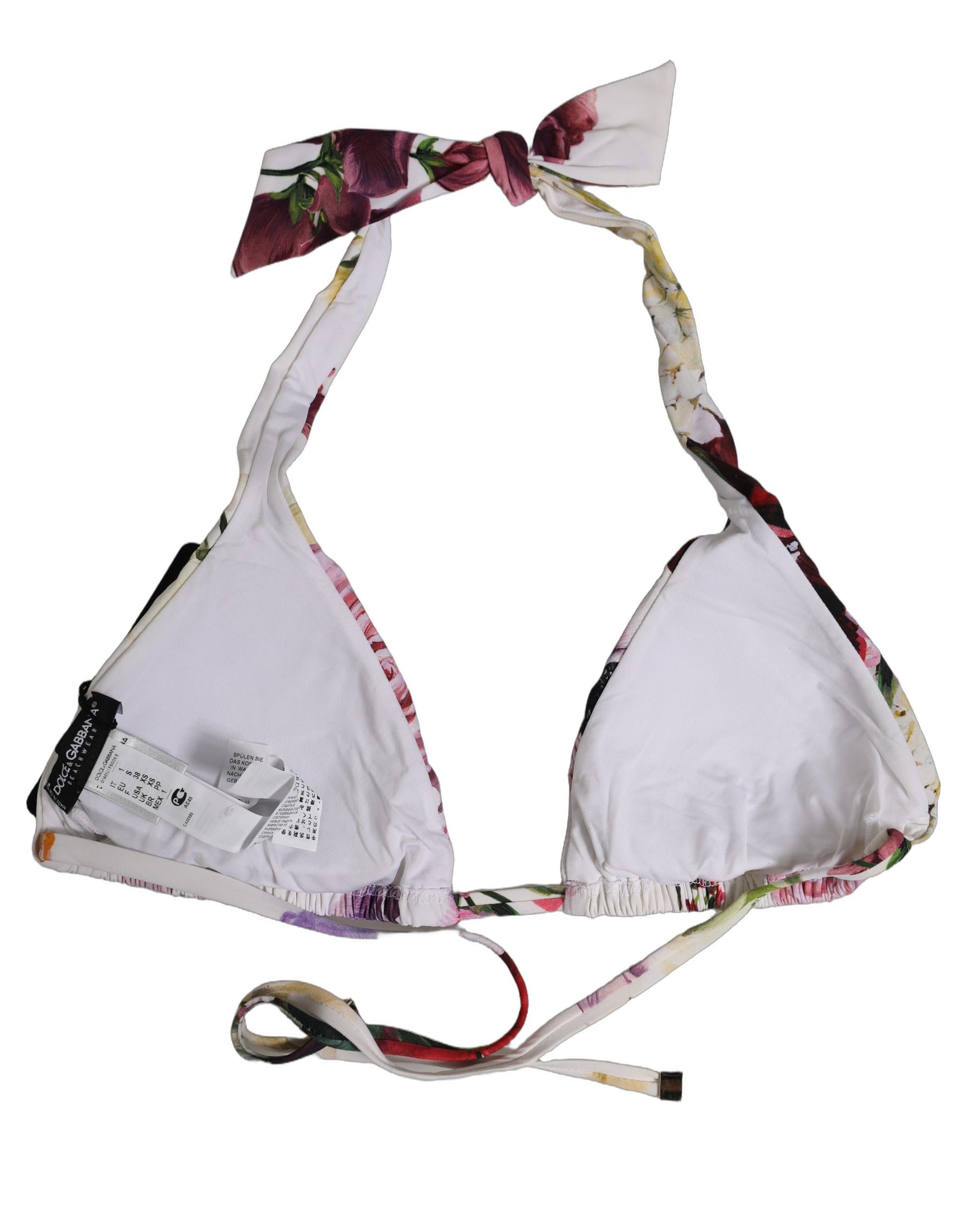 Dolce & Gabbana White Floral Print Triangle Beachwear Bikini Top | Regal Royce