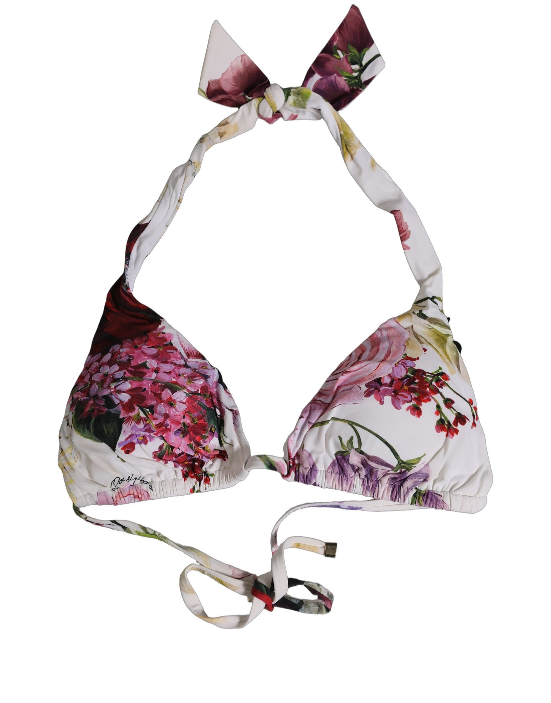 Dolce & Gabbana White Floral Print Triangle Beachwear Bikini Top | Regal Royce